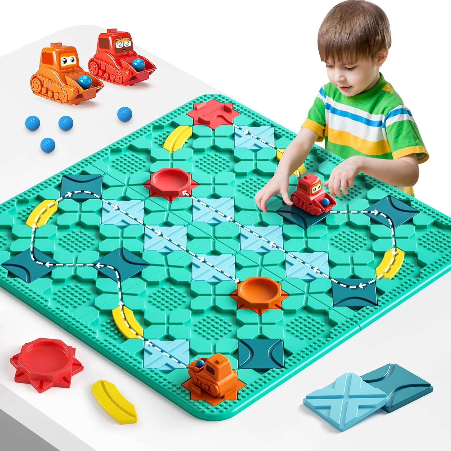 burgkidz Kids Toys STEM Board Games - Smart Logical Road Builder 56 x 56CM Big Board Maze Puzzle Games with Marbles For Multiplayer & Family, Educational Birthday Gifts for Boys Girls 4-8 Years