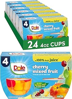 Dole Fruit Bowls Cherry Mixed Fruit in 100% Juice Snacks, 4oz 24 Total Cups, Gluten & Dairy Free, Bulk Lunch Snacks for Kids & Adults