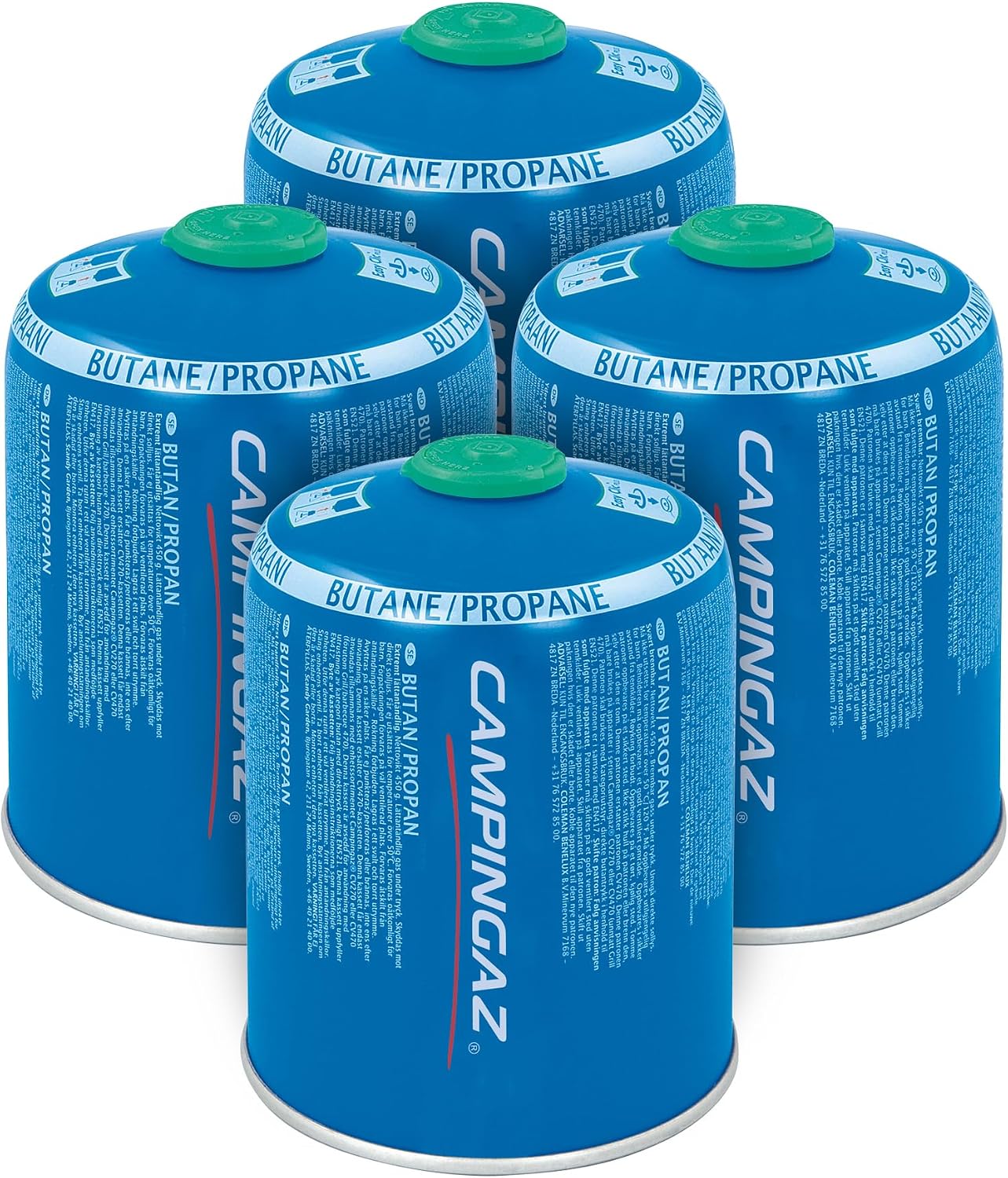 Campingaz CV 470 Plus Gas Cartridge 4-Pack, Valve Cartridge with Patented Easy Clic Plus Technology, Suitable for Camping Stoves, Grills or Lamps, 450 g Butane/Propane Mix (80/20)