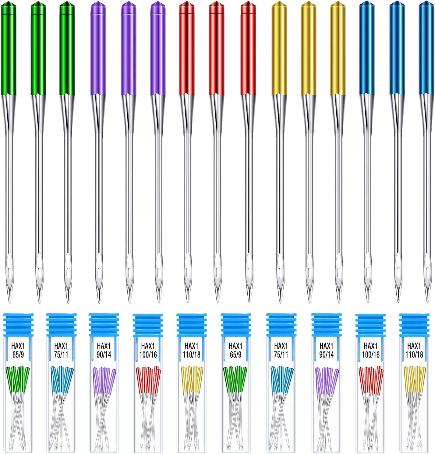 WILLBOND 30 Pcs Universal Sewing Machine Needles, 5 Sizes, Bright Color