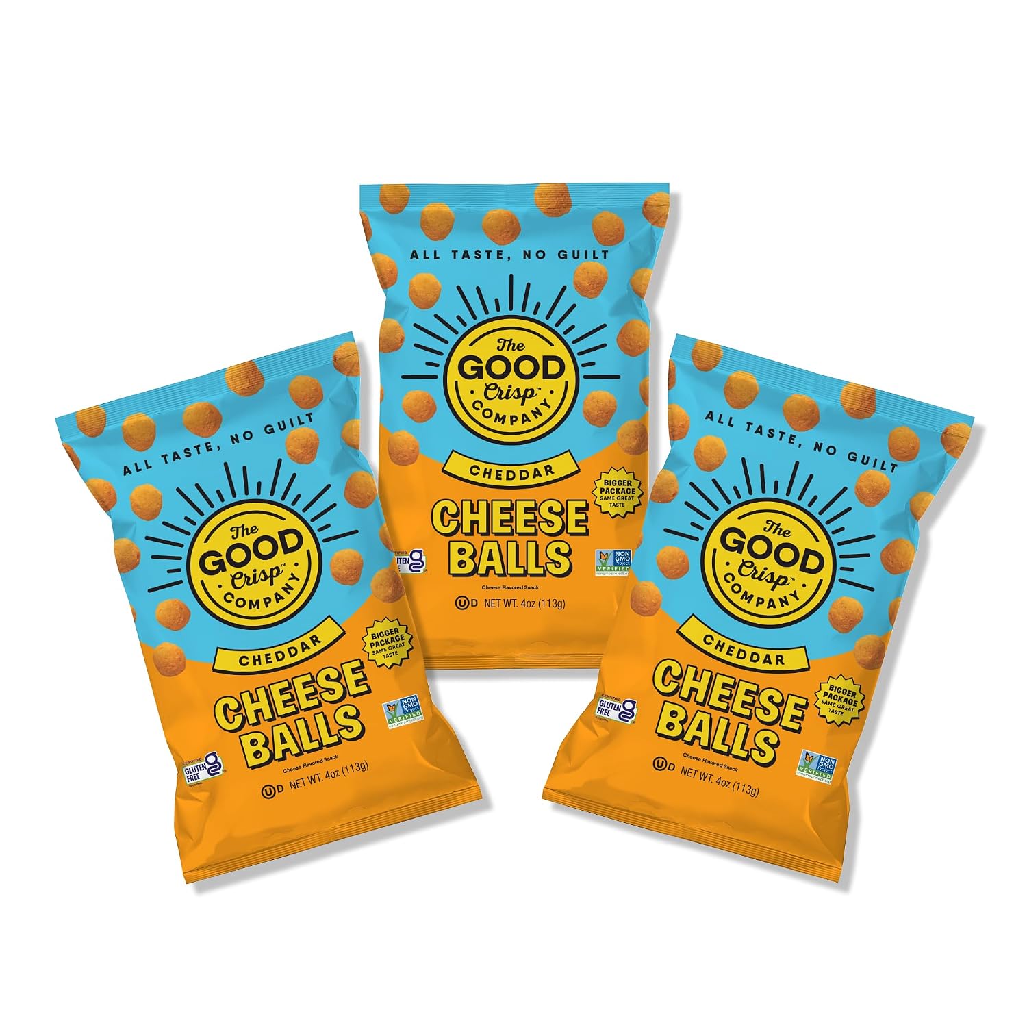 The Good Crisp Company Cheddar Cheese Balls, 4 oz bags, Pack of 3