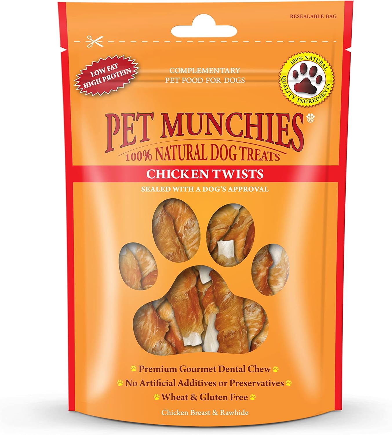 Pet Munchies Chicken Twists Dog Treats, Premium Grain Free Dental Sticks with Natural Real Meat, Low in Fat and High in Protein 80g