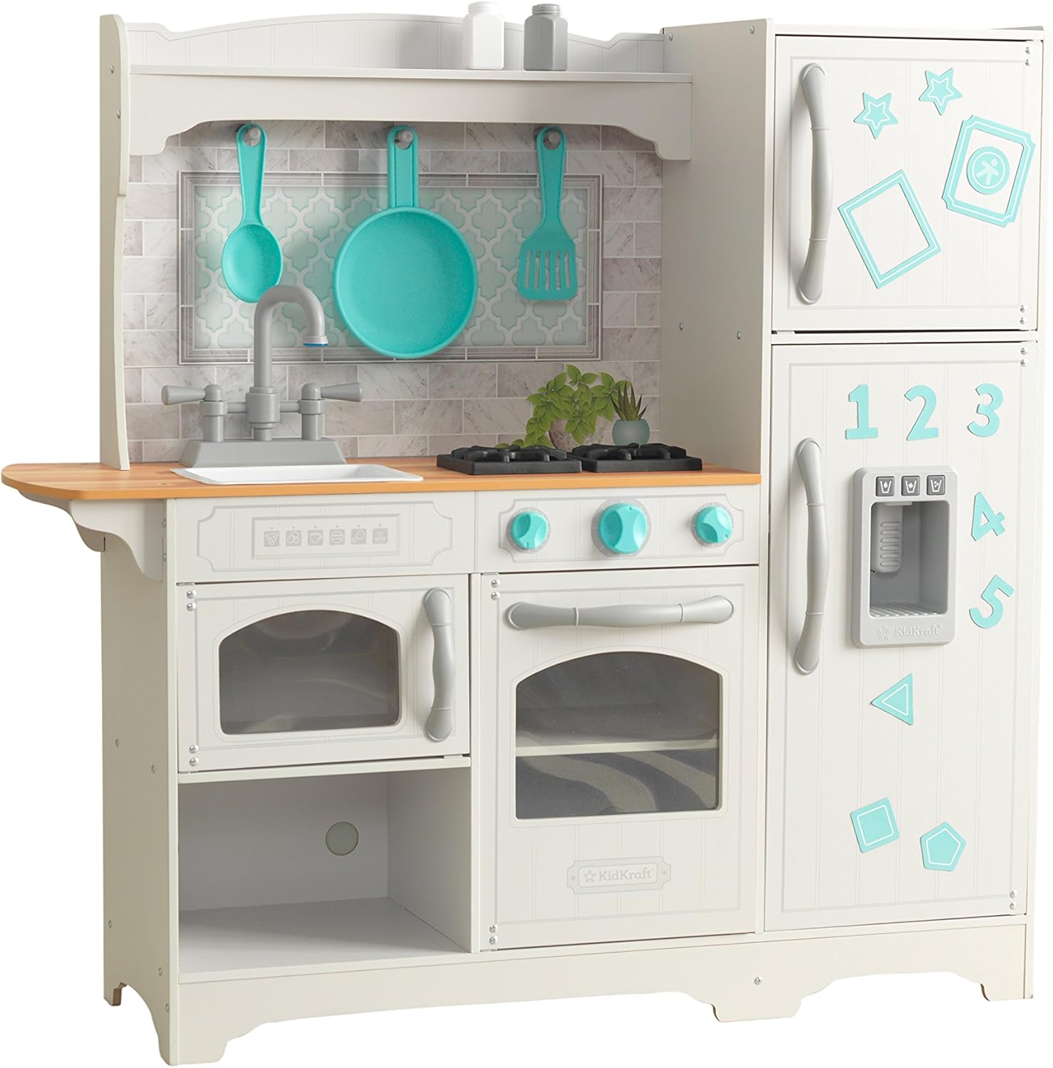 KidKraft Countryside Toy Kitchen, Wooden Play Kitchen with Fridge Magnets and Kitchen Accessories, Kids' Kitchen set with Ice Maker, Kids' Toys, 53424 - Amazon Exclusive
