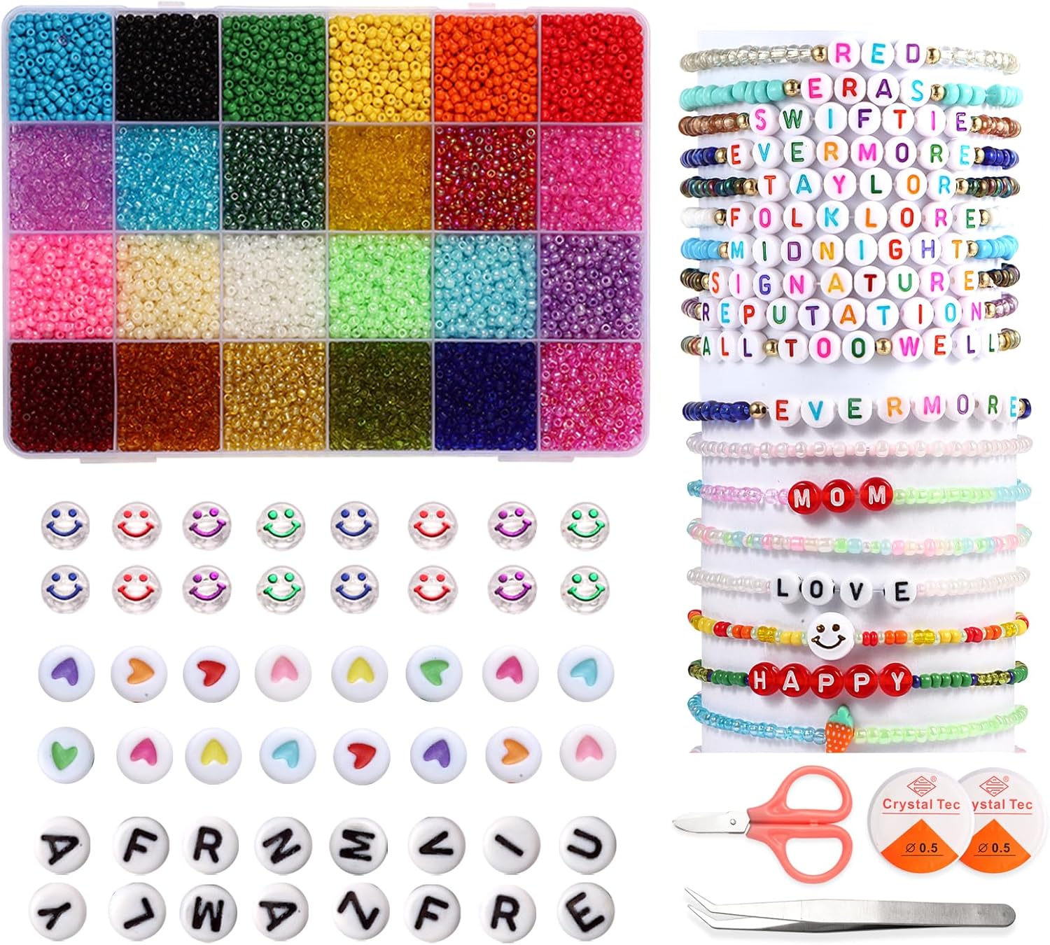 11000pcs Seed Beads for Bracelet Making Kit, 24 Colors 3mm Glass Beads Friendship Bracelet Making Kit, Small Beads for Jewelry Making with Letter Beads for Crafts Gifts