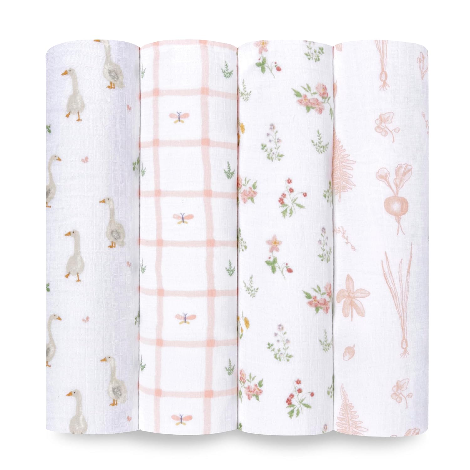 aden + anais Essentials Disney Baby Muslin Swaddle Blankets, Newborn Receiving Blanket for Swaddling, 100% Cotton Baby Swaddle Wrap, 4 Pack, Country Floral