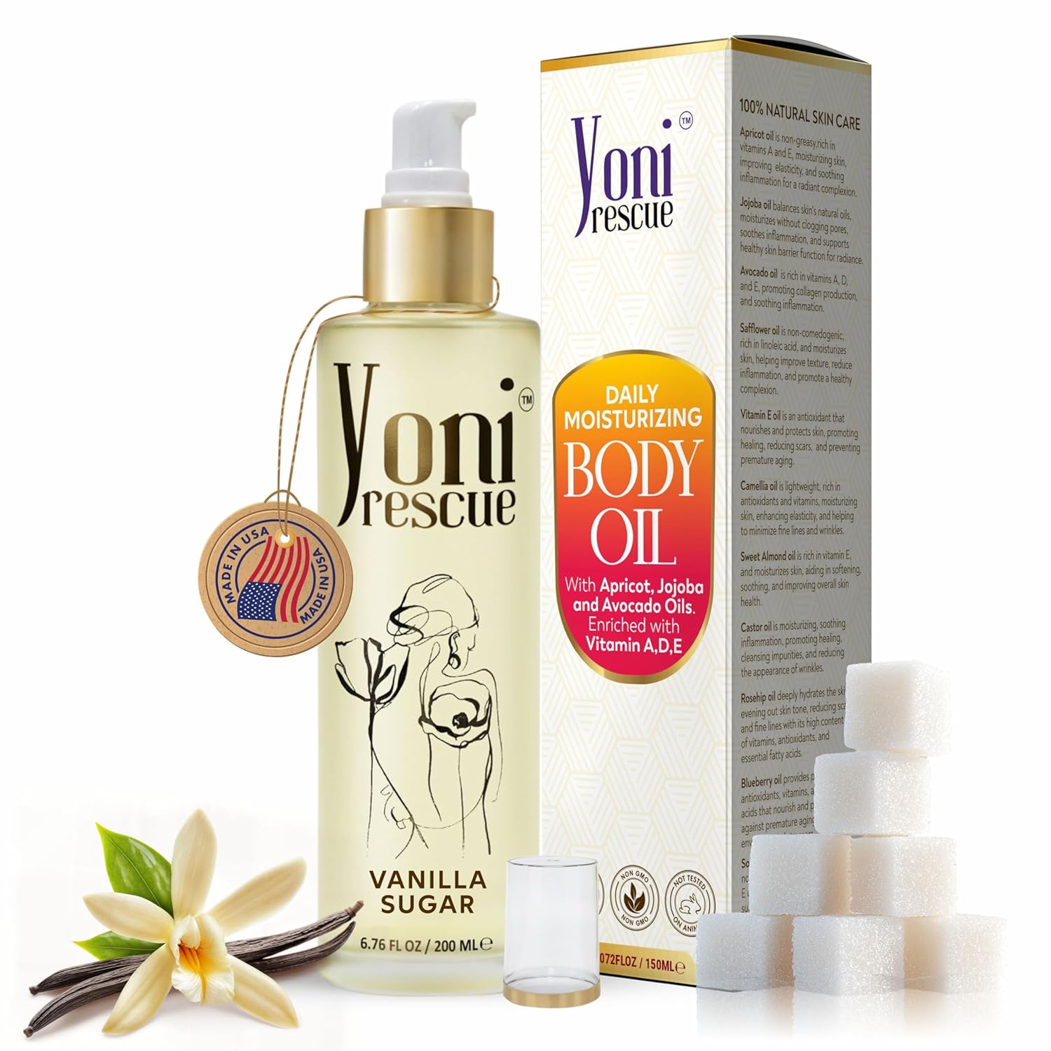 Vanilla Body Oil | Daily Skin Moisturizer with Apricot, Jojoba, Avocado & Vitamin E Oil | Hydrating & Nourishing | dry body oil for all Skin types | Anti-Aging | 8oz