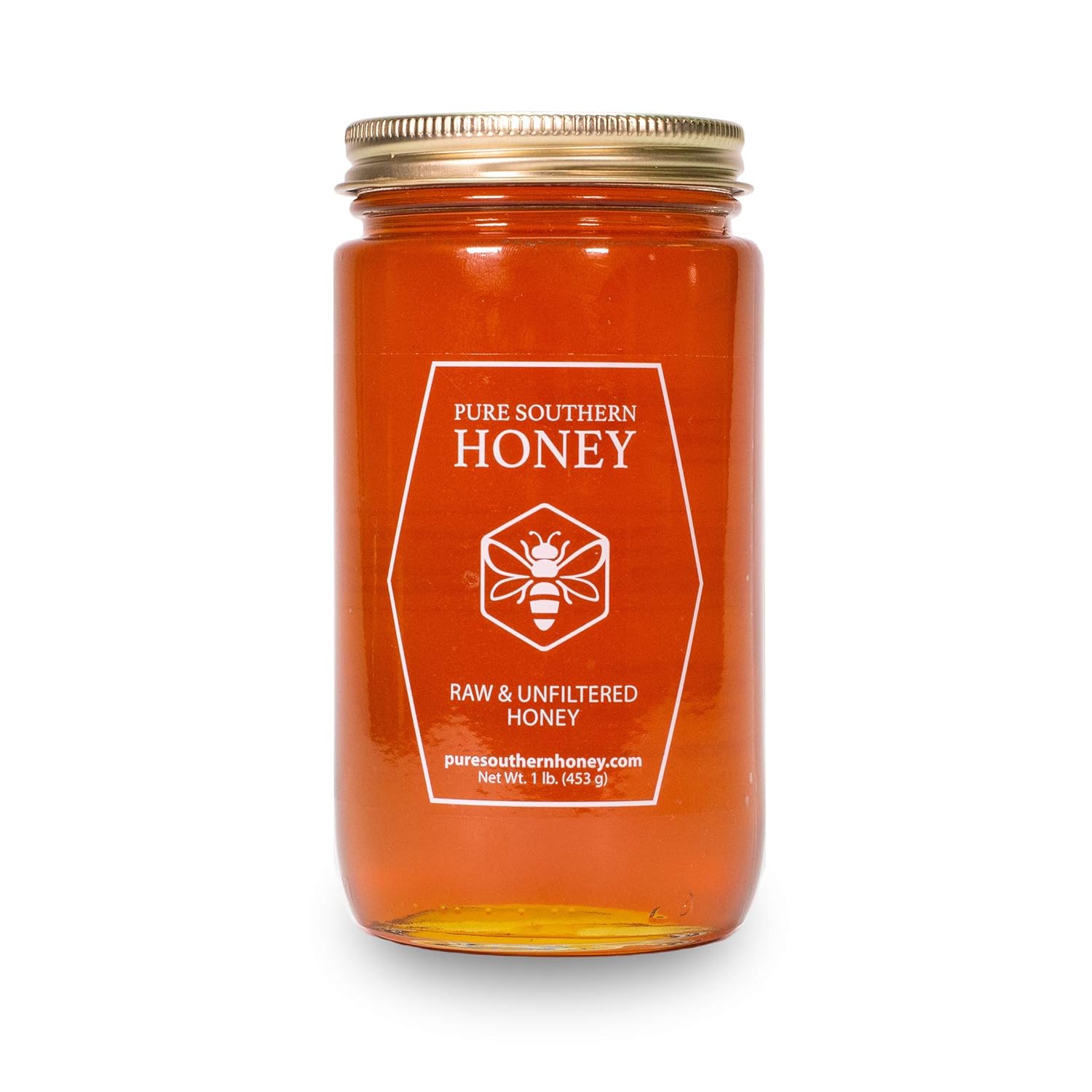 100% Authentic, USA - Made Raw Unfiltered Honey, Made by Pure Southern Honey [ 1 lb] - Unheated - Non - GMO, No Additives, All - Natural Sweetener- Environmental-Friendly Glass Jar