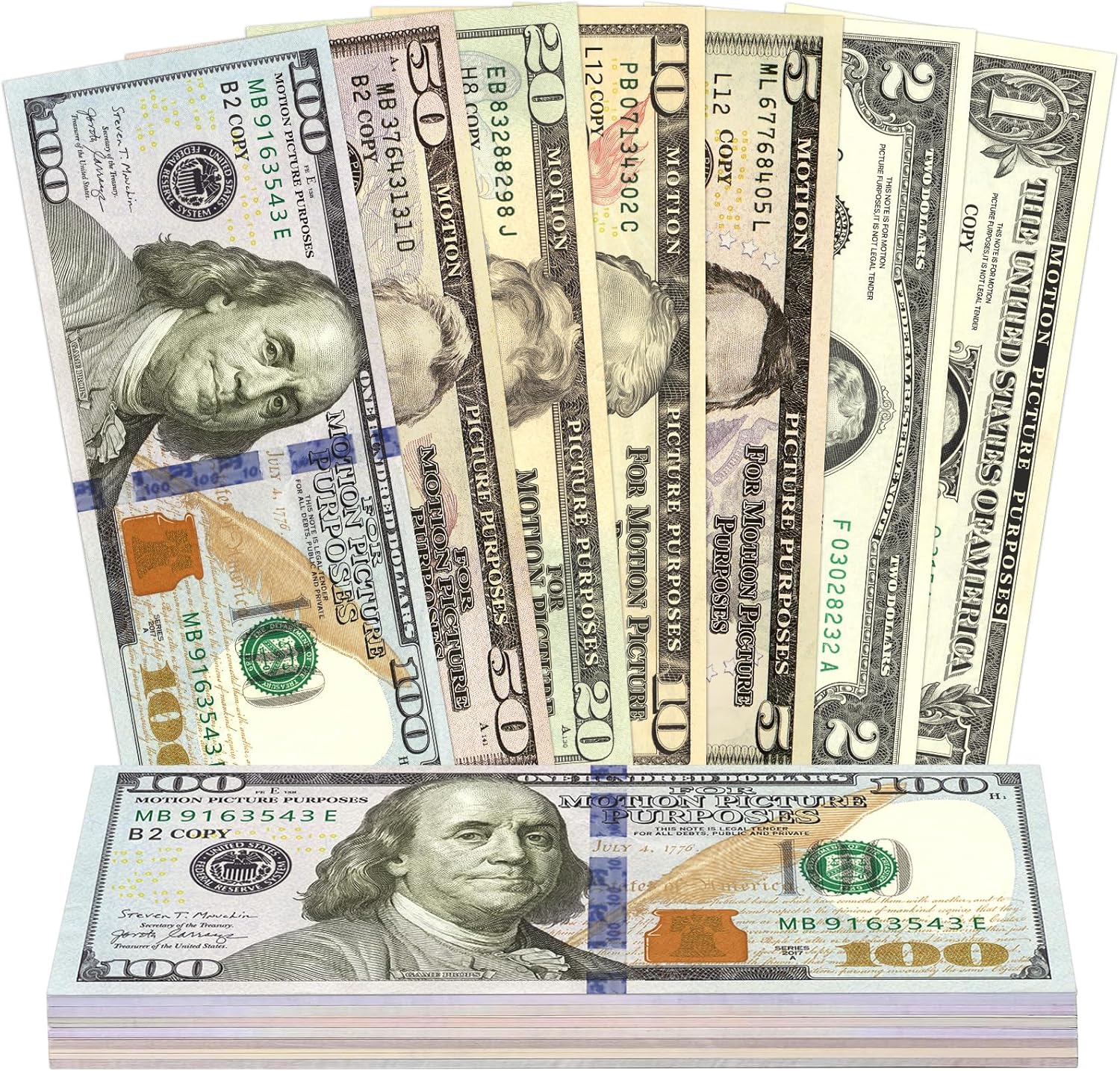 105-Piece Fake Money Prop Money Play Money Set for Movie Props, Photography, Educational Play, Magic Tricks.