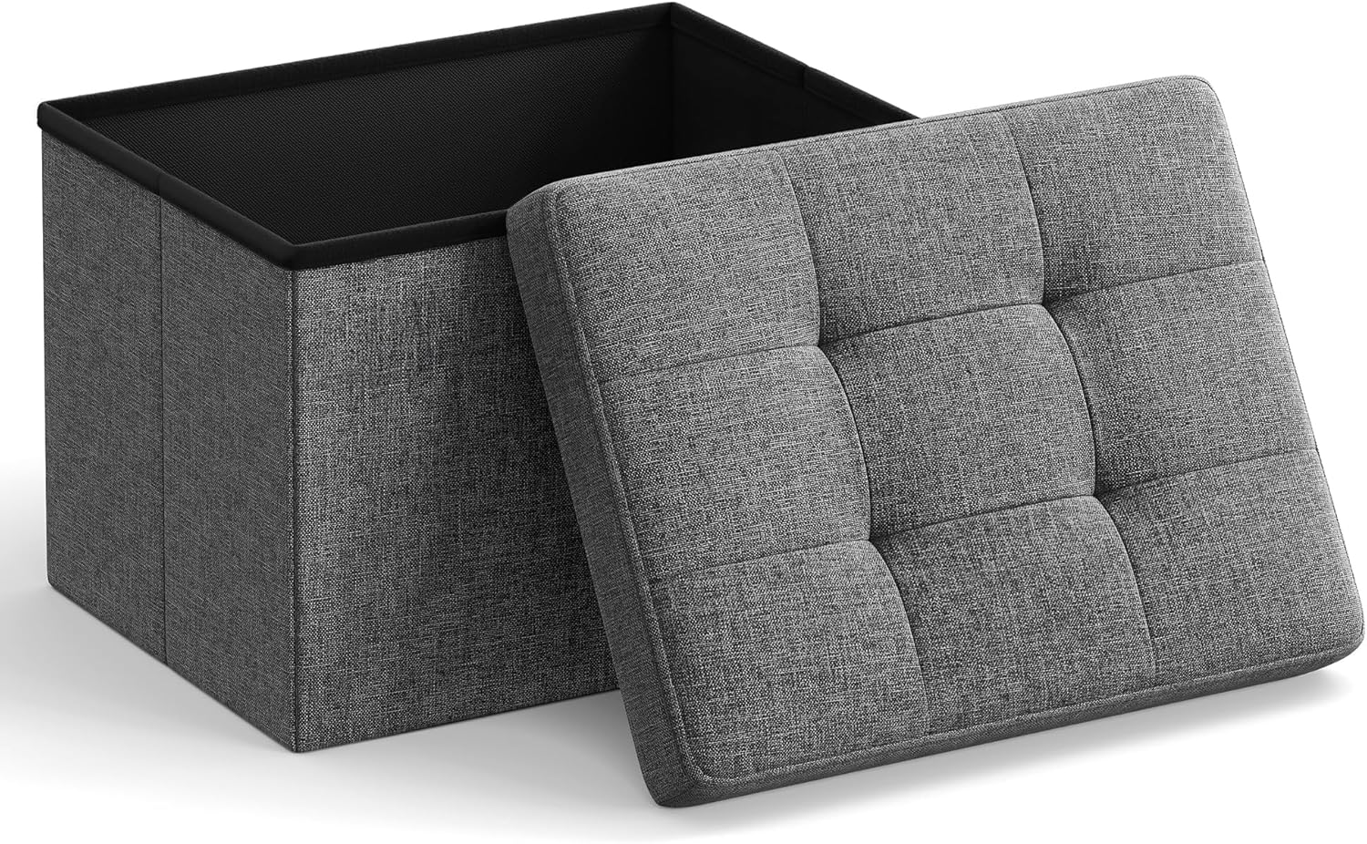SONGMICS Small Folding Storage Ottoman, Foot Rest Stool, 12.2 x 16.1 x 12.2 Inches, 286 lb Load Capacity, for Living Room, Bedroom, Home Office, Dorm, Dark Gray ULSF102G01