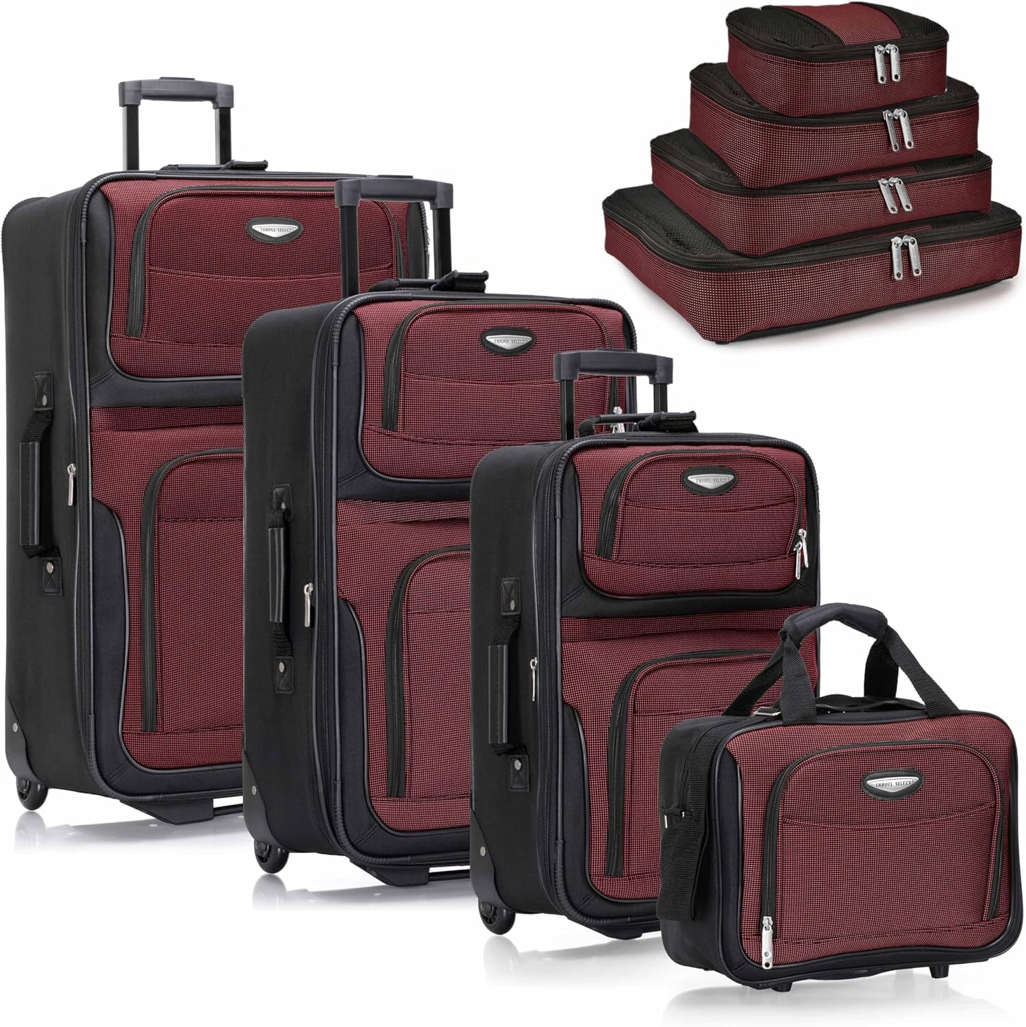 Travel Select Amsterdam Expandable Rolling Upright Luggage, Burgundy, 8-Piece Set