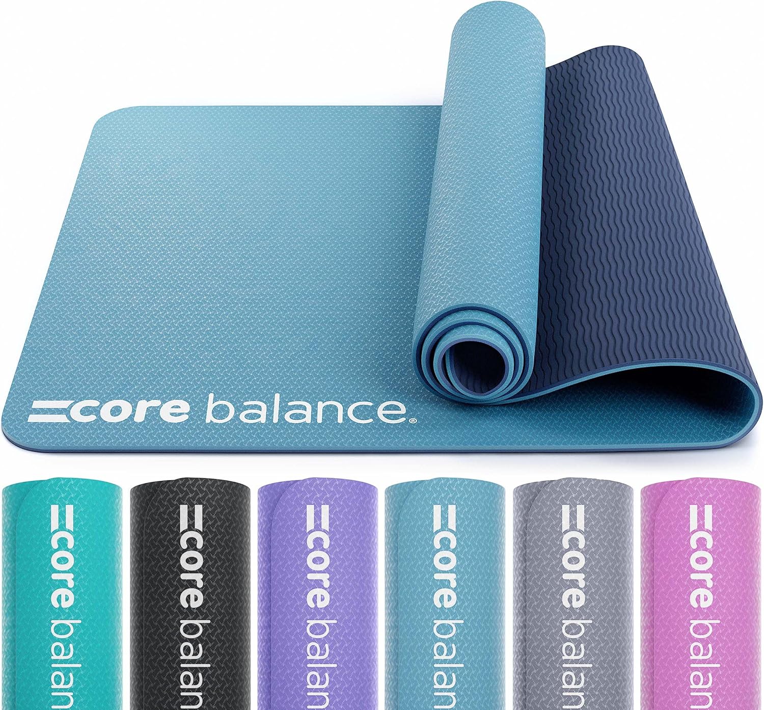 Core Balance Yoga Mat, Non Slip 6mm Thick TPE Foam for Gym Fitness Exercise Pilates Training, Lightweight & Compact with Travel Strap, 183cm x 65cm x 0.6cm (Choose Plain or with Alignment Lines)