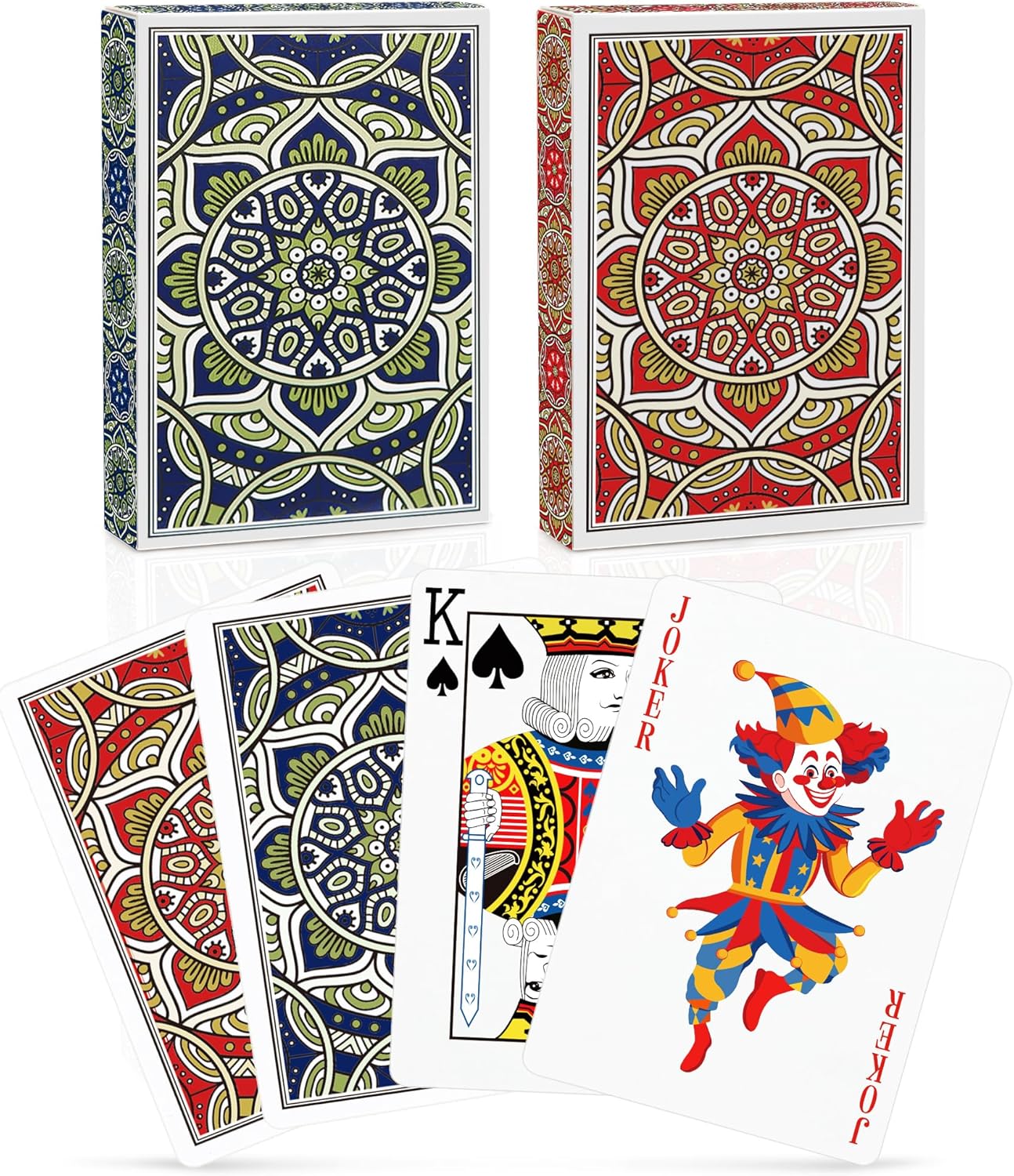 Playing Cards 2 Pack, Deck of Cards, Standard Poker Card Set for Adults,Easy Shuffle Unique Design Fun Card for Blackjack,Euchre,Go Fish Card Games (Blue/Red)
