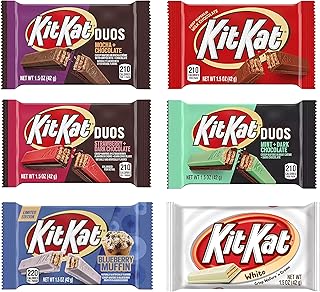 Hershey's KitKat 6 Bars Variety Assortment Mix Bundle Pack Chocolate Candy Singles - Milk - Dark- Mint - Mocha - Strawberry - Blueberry Muffin, 1.5 ounces