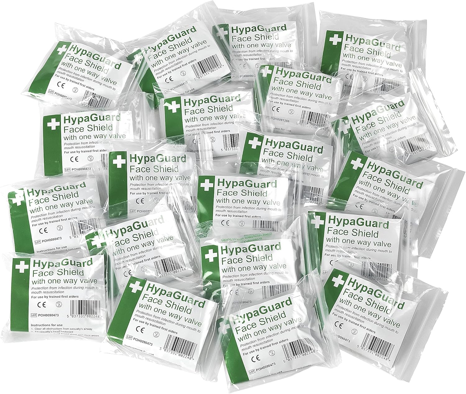 Safety First Aid Group Group HypaGuard Face Shields for CPR Resuscitation, Pack of 20 One-way Valve Masks