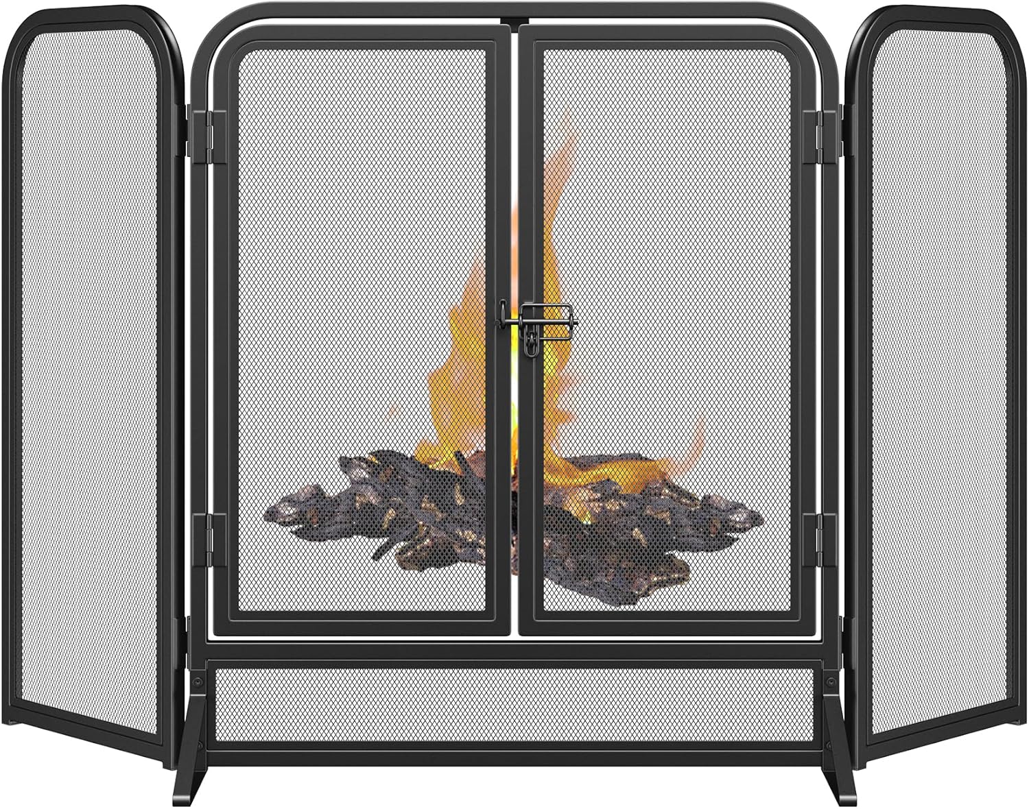 Mr IRONSTONE 3 Panel Fireplace Screen 51.5" W x 32.5" H Modern Foldable with Wrought Metal Decorative Mesh, Heavy Duty Fire Spark Guard Cover for Home Decor Indoor, Black
