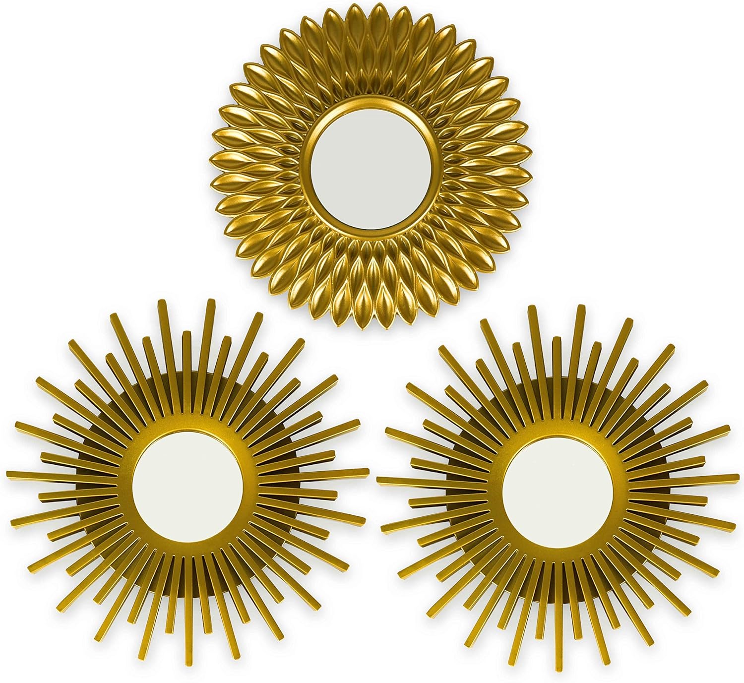 BONNYCO Wall Mirrors Pack of 3 Round Gold Mirrors for Living Room, Home Decor and Bedroom | Hanging Wall Decoration Hallway | Small Shabby Chic Home Accessories Mounted | Gifts for Women and Mums