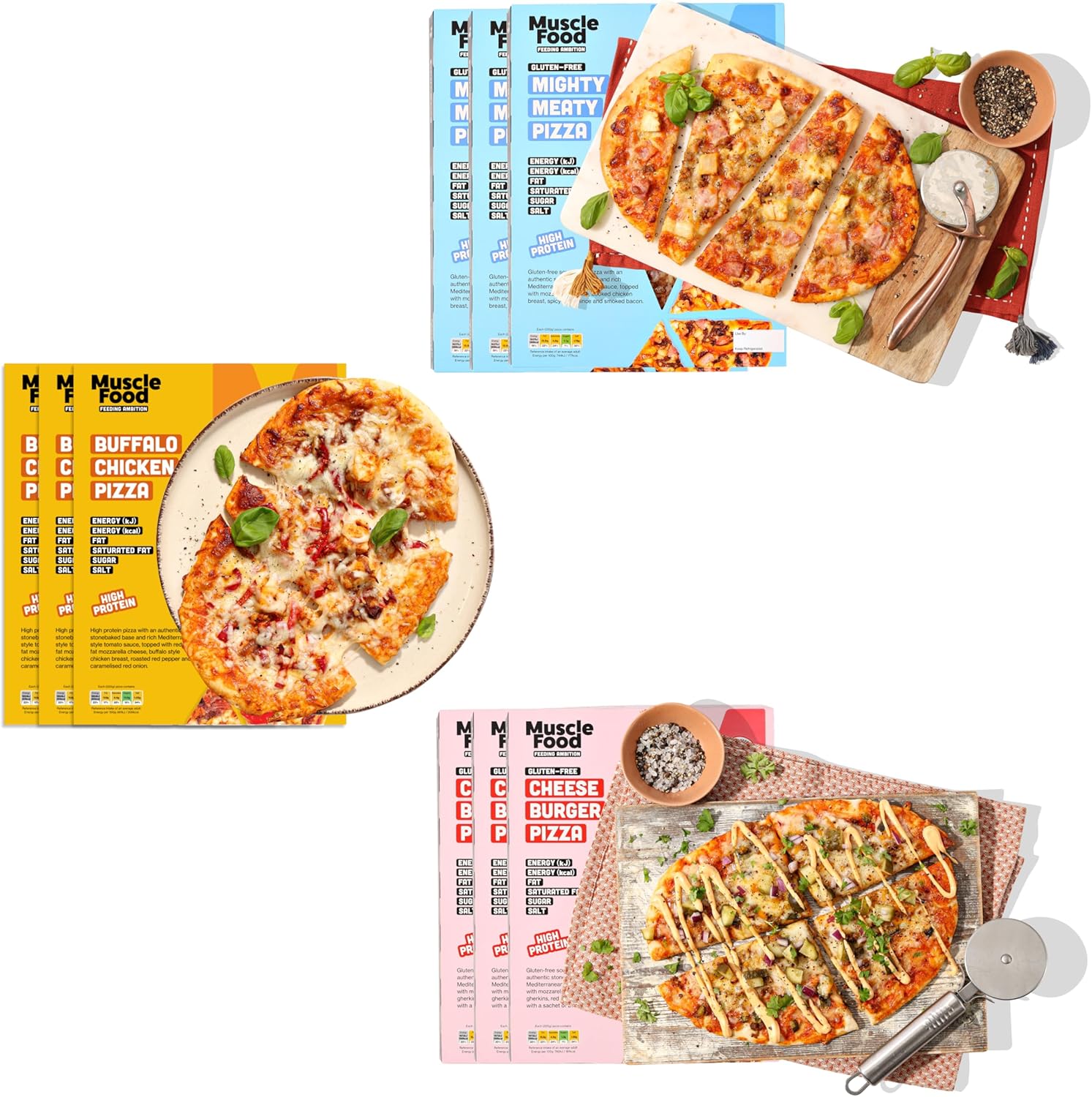 MuscleFood | High Protein Pizza's | 3 Flavours | 9 Pizzas Included | HIGH PROTEIN | LOW SUGAR | FREEZER-FRIENDLY