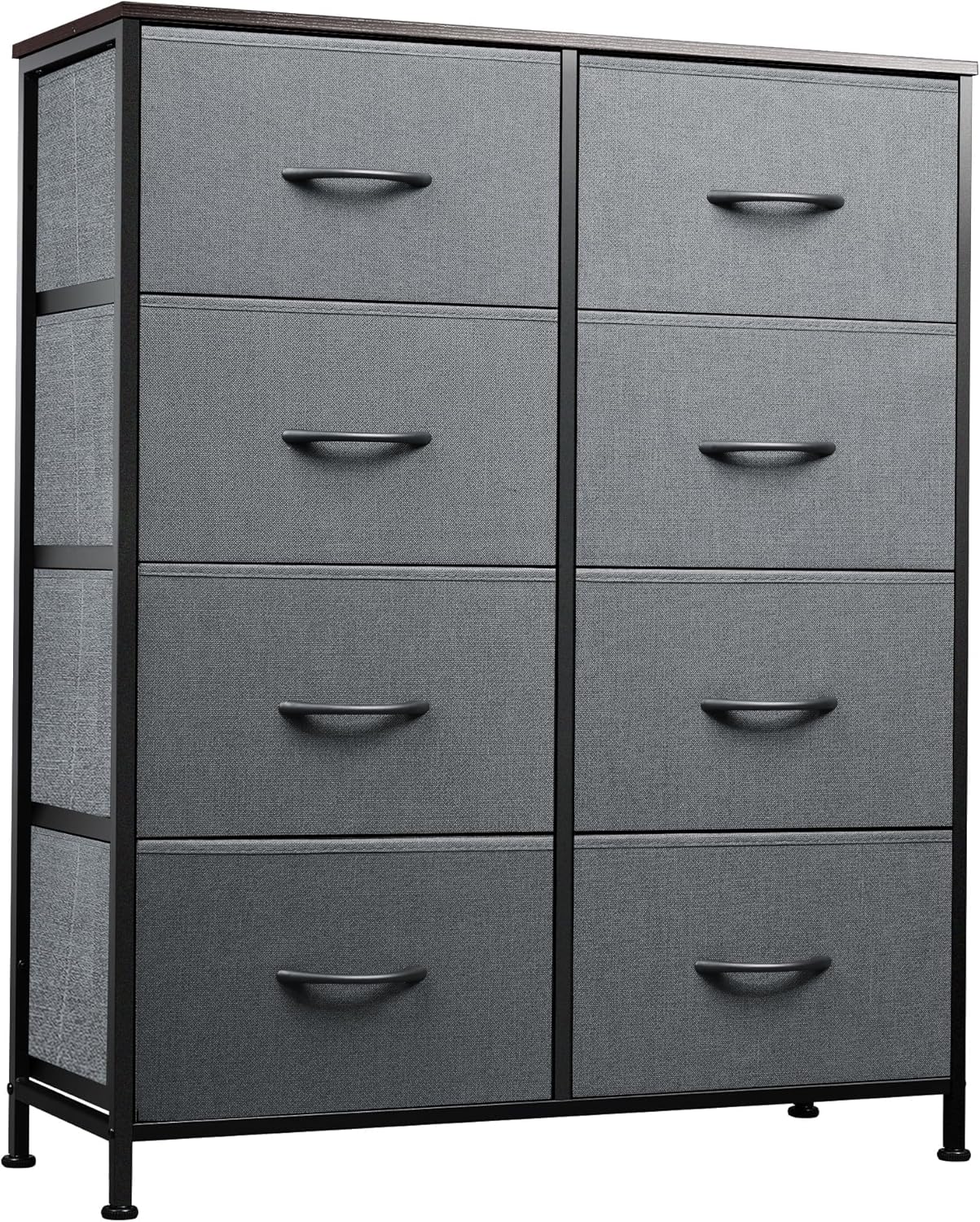 WLIVE Fabric Dresser for Bedroom, Tall Dresser with 8 Drawers, Storage Tower with Fabric Bins, Double Dresser, Chest of Drawers for Closet, Living Room, Hallway, Dark Gray