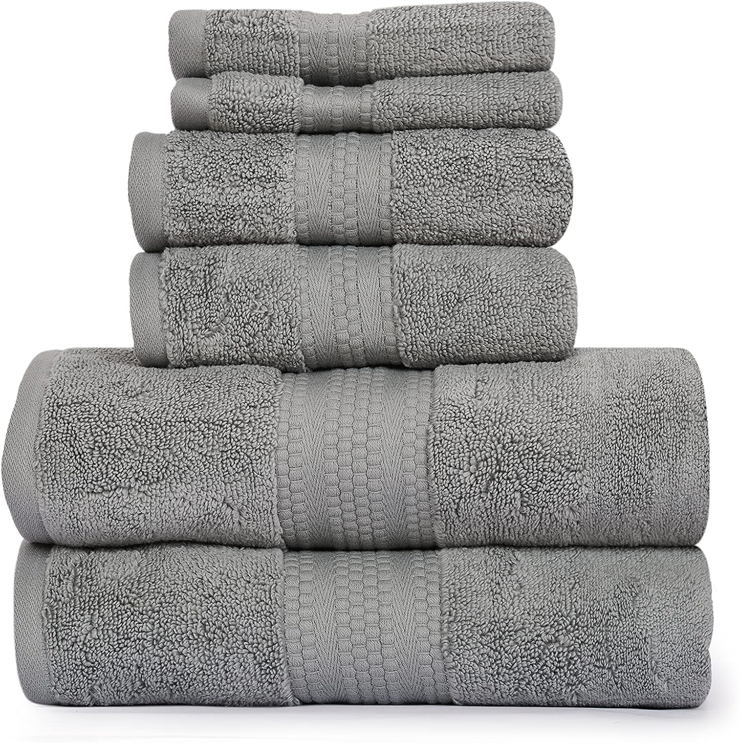 Starleads Luxurious 100% Hygro Cotton 6 Piece Towel Set | Quick Dry | Absorbent | Durable | Softer & Lofter Wash After Wash | Sustainable | 600 GSM | 2 Bath 2 Hand 2 Wash Towels | Color -Grey