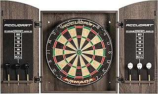 Accudart Armada Bristle Dartboard Cabinet Set - Official Size 18" x 1.5" - Self Healing Genuine Sisal - Wall Mount Cabinet Set - Round Spider Wires Reduce Bounce Outs - Rotatable Metal Number Ring