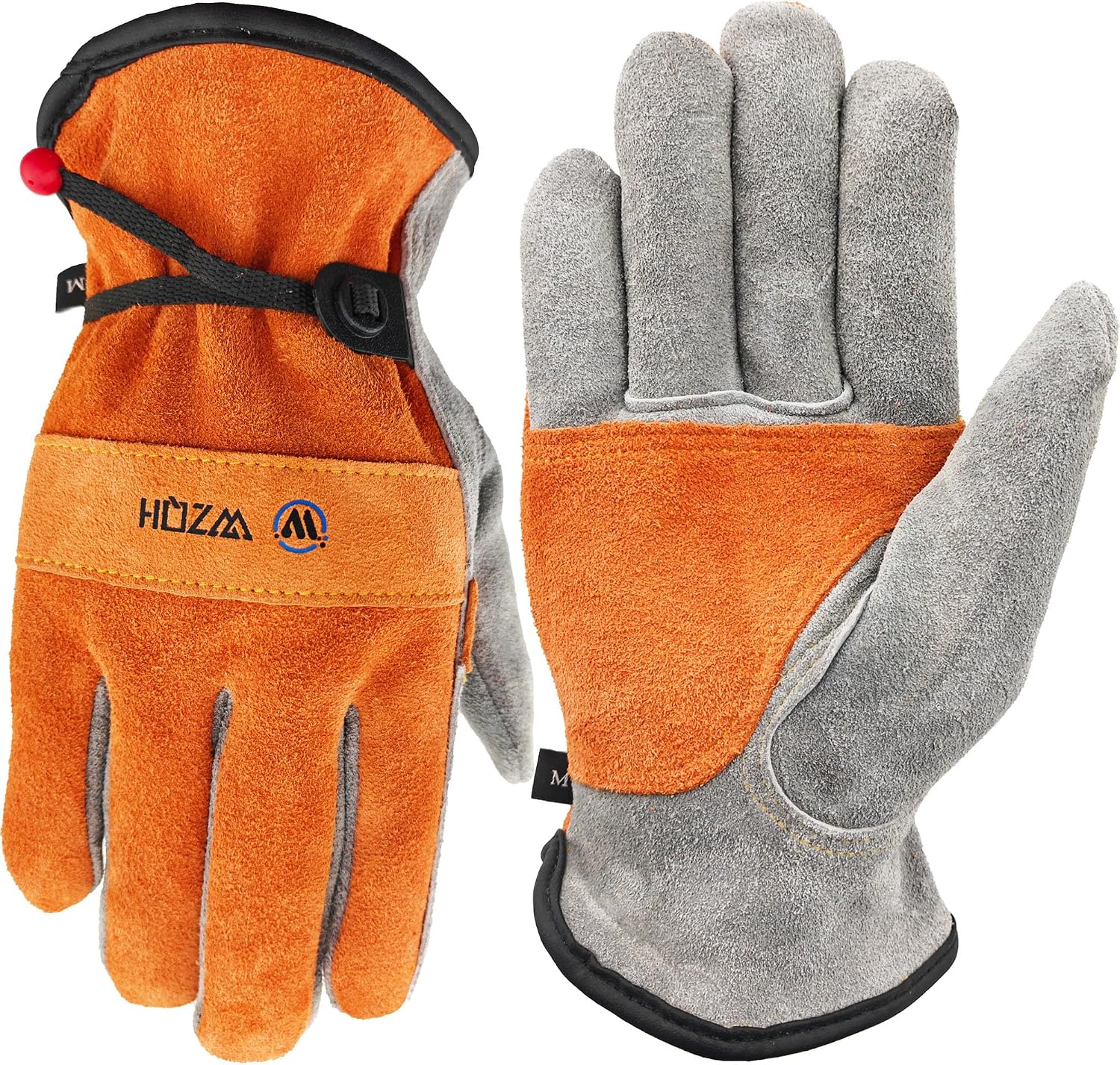 WZQH Leather Work Gloves for Men or Women.Gardening,Welding,Orange-Grey L