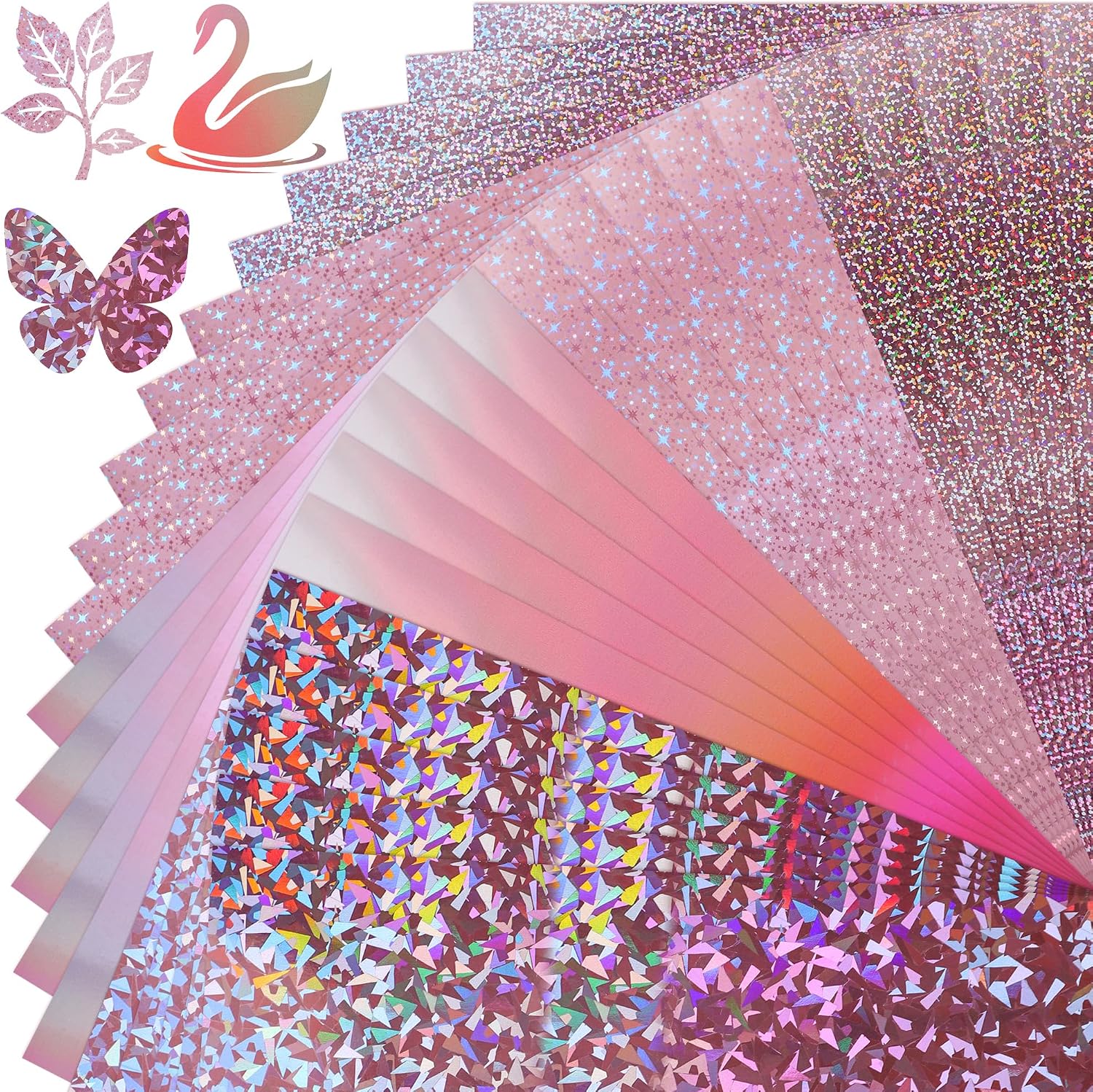 A4 Pink Pattern Mirror Cardstock Paper 4 Patterns 20 Sheets 250gsm/92lb