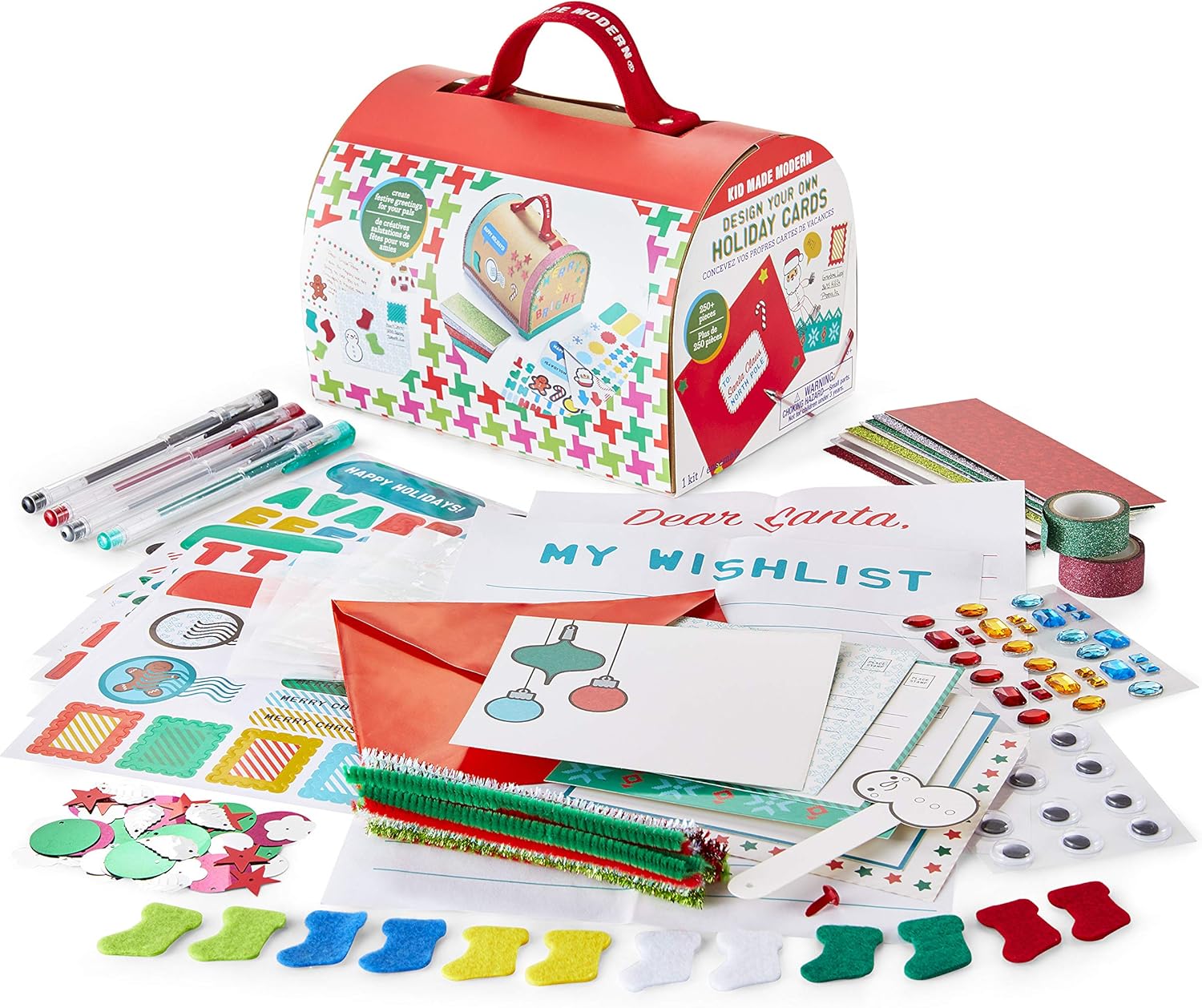Kid Made Modern Paper Craft Kit for Kids Ages 6+ - Arts and Crafts Gifts for Boys & Girls Children - Family Fun Christmas Activities - 250+ Piece DIY Set to Create Xmas Holiday Cards with Mailbox
