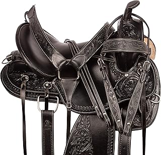 Professional Horse Saddle Western Pleasure Trail Barrel Racing Round Skirt Tooled Leather TACK 15 17 18