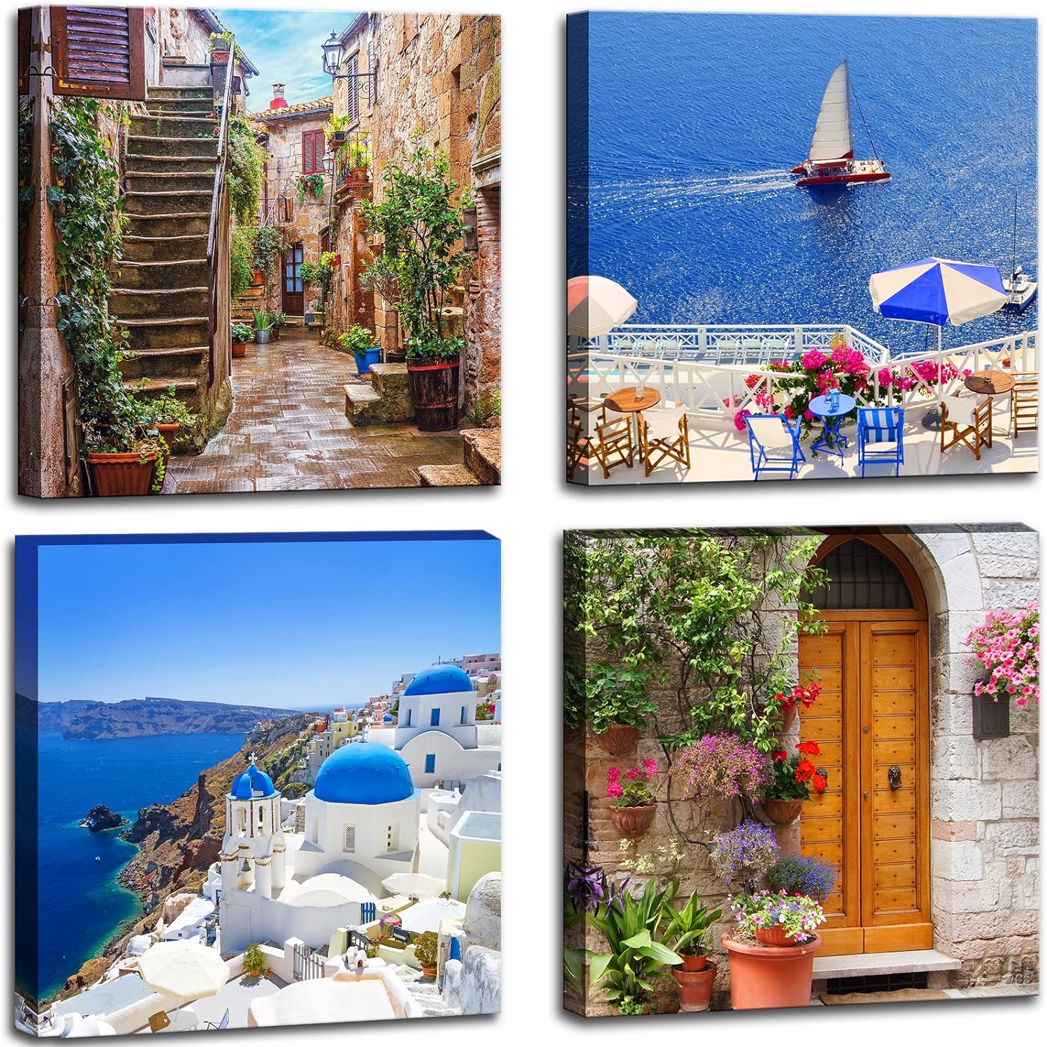 Santorini Greece Canvas Wall Art, Nature Landscape Pictures Print Rustic Scenic Paintings for Bedroom Living Room Office, Wall Decor Modern Artwork