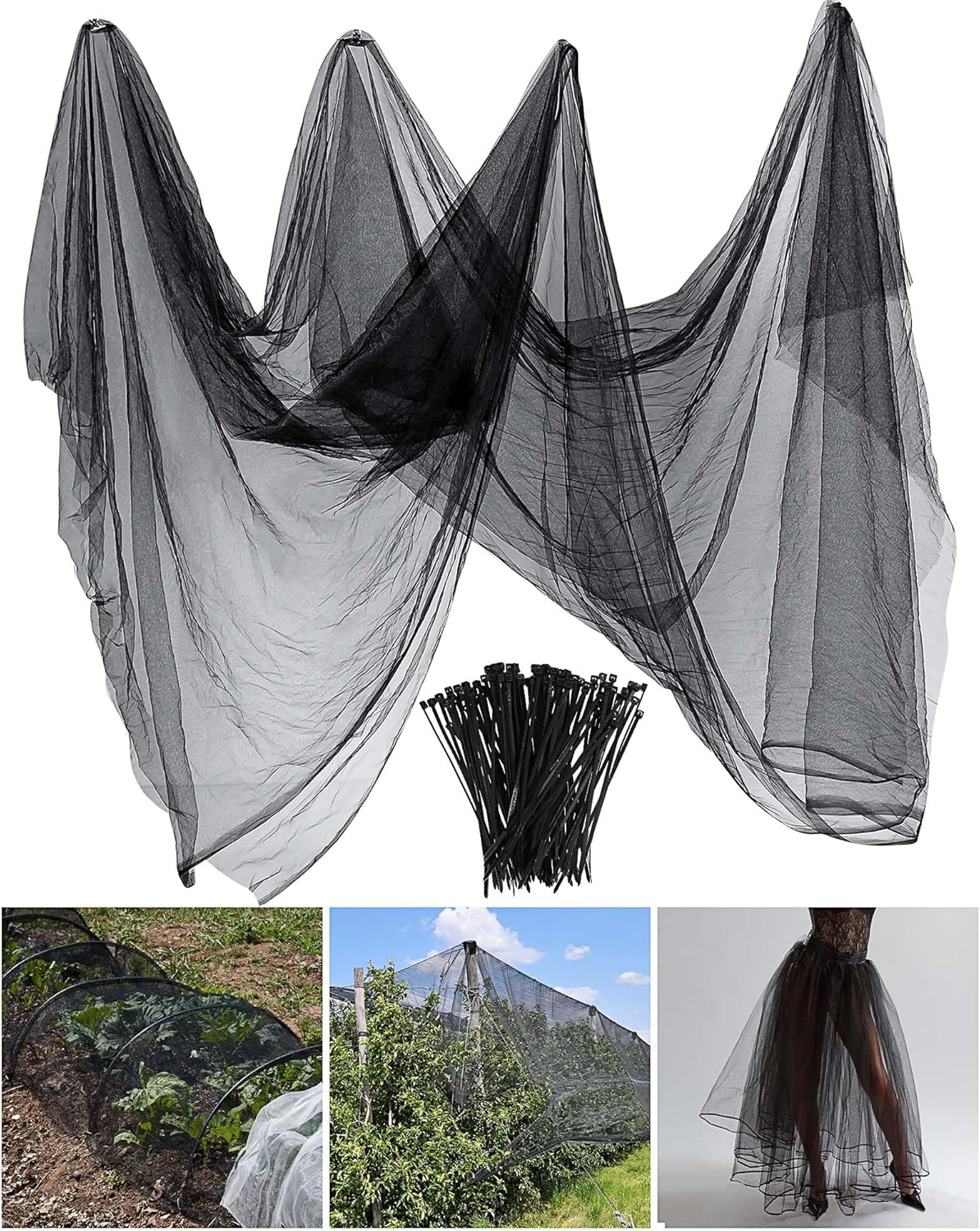 Zonon Mosquito Netting Garden Insect Mesh Netting Garden Patio Mesh Screen Net Fly Insect Bug Bird Net Barrier for Patio Balcony Porch Gazebo Vegetables Fruits Plant Protection(9.84 x 13.12 ft,Black)