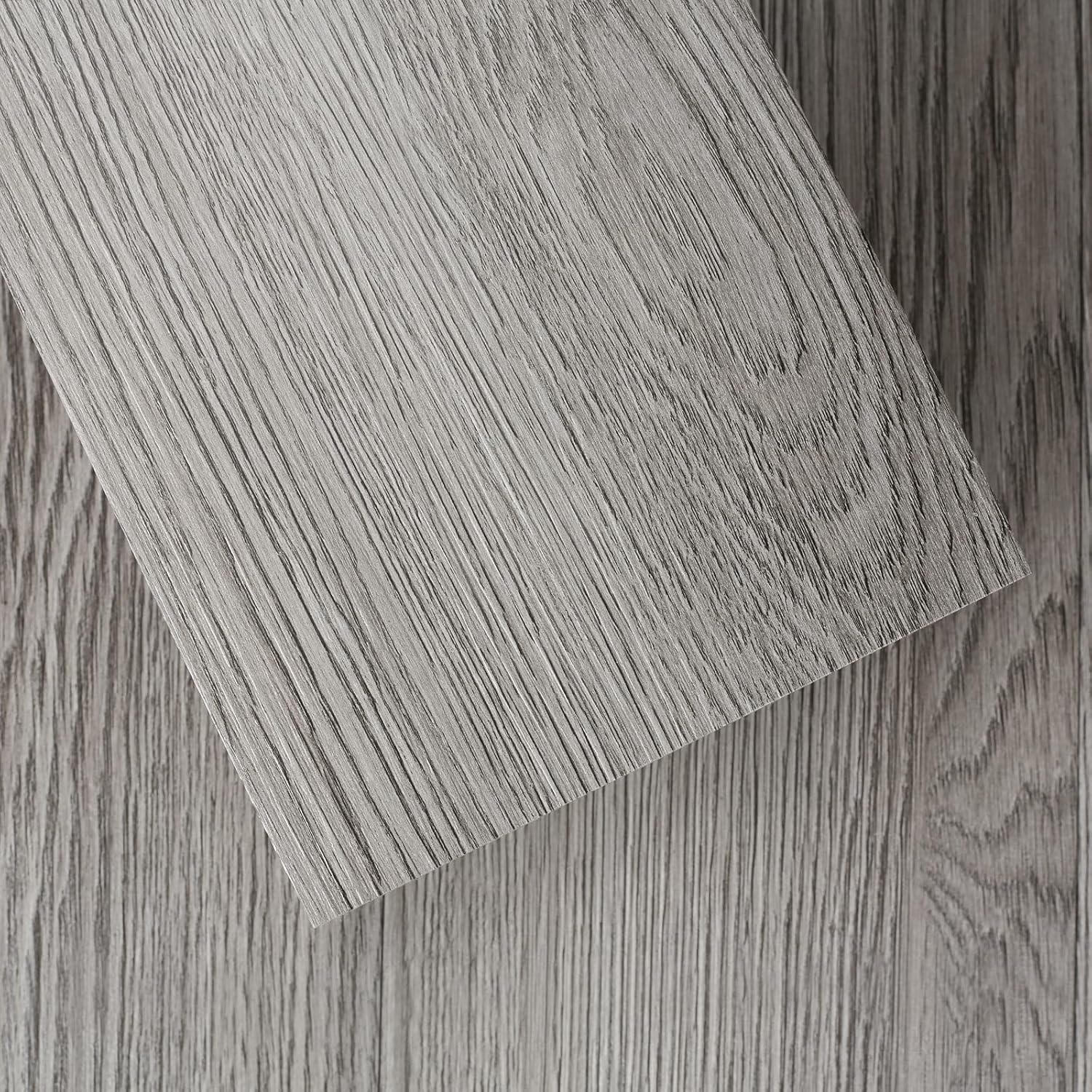 Vinyl Peel and Stick Wood Flooring, 36 Pack 54 Sq.Ft Rigid Surface Vinyl Floor Planks 2MM Thicker Hard Core, Light Grey