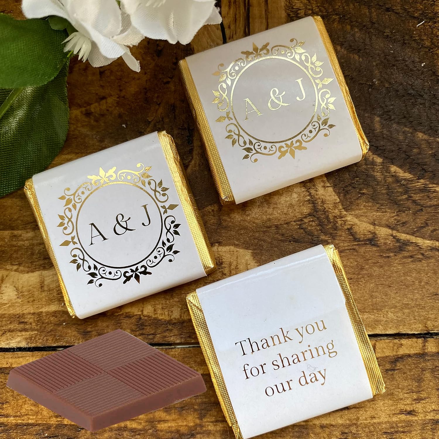 Personalised Chocolate Wedding Favours Real Gold Foil Monogram & Initials
