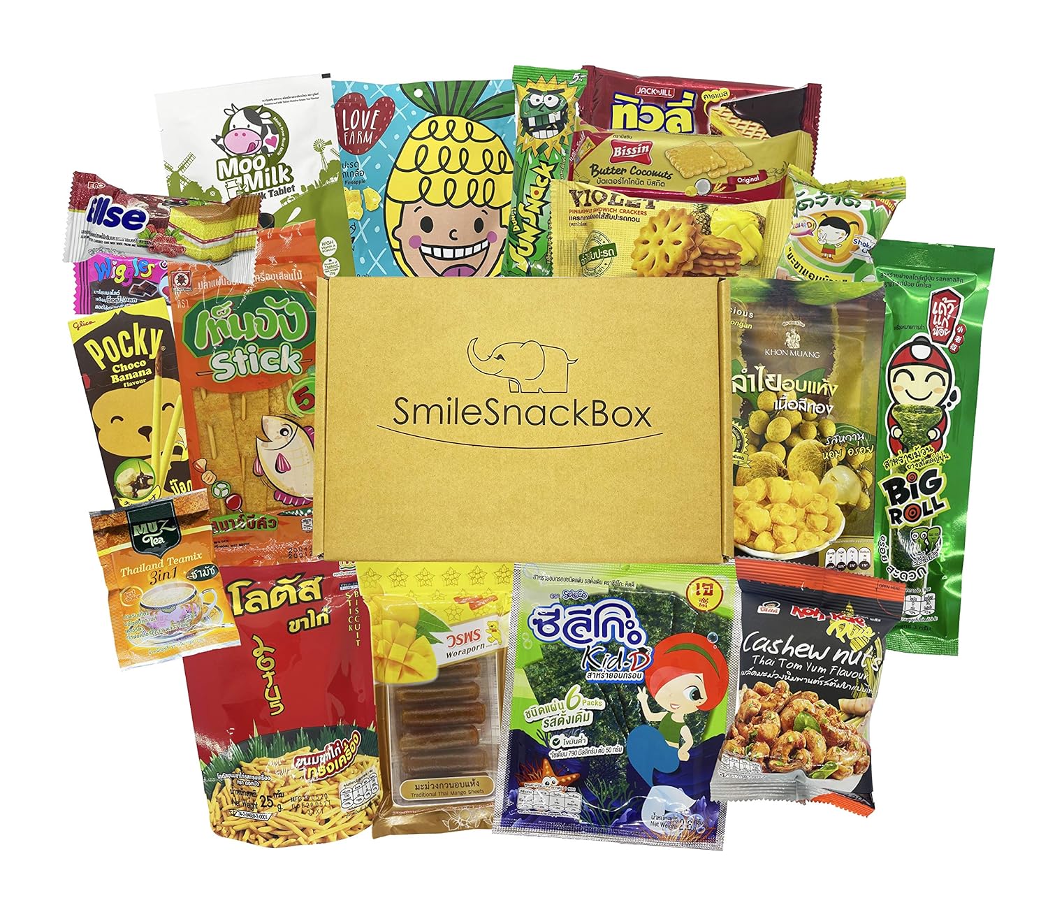 SmileSnackBox Asian Thai Yummy Snacks Variety Pack for Adults Kids Teens - Snacks Box Care Package No. M1 (15 Count)