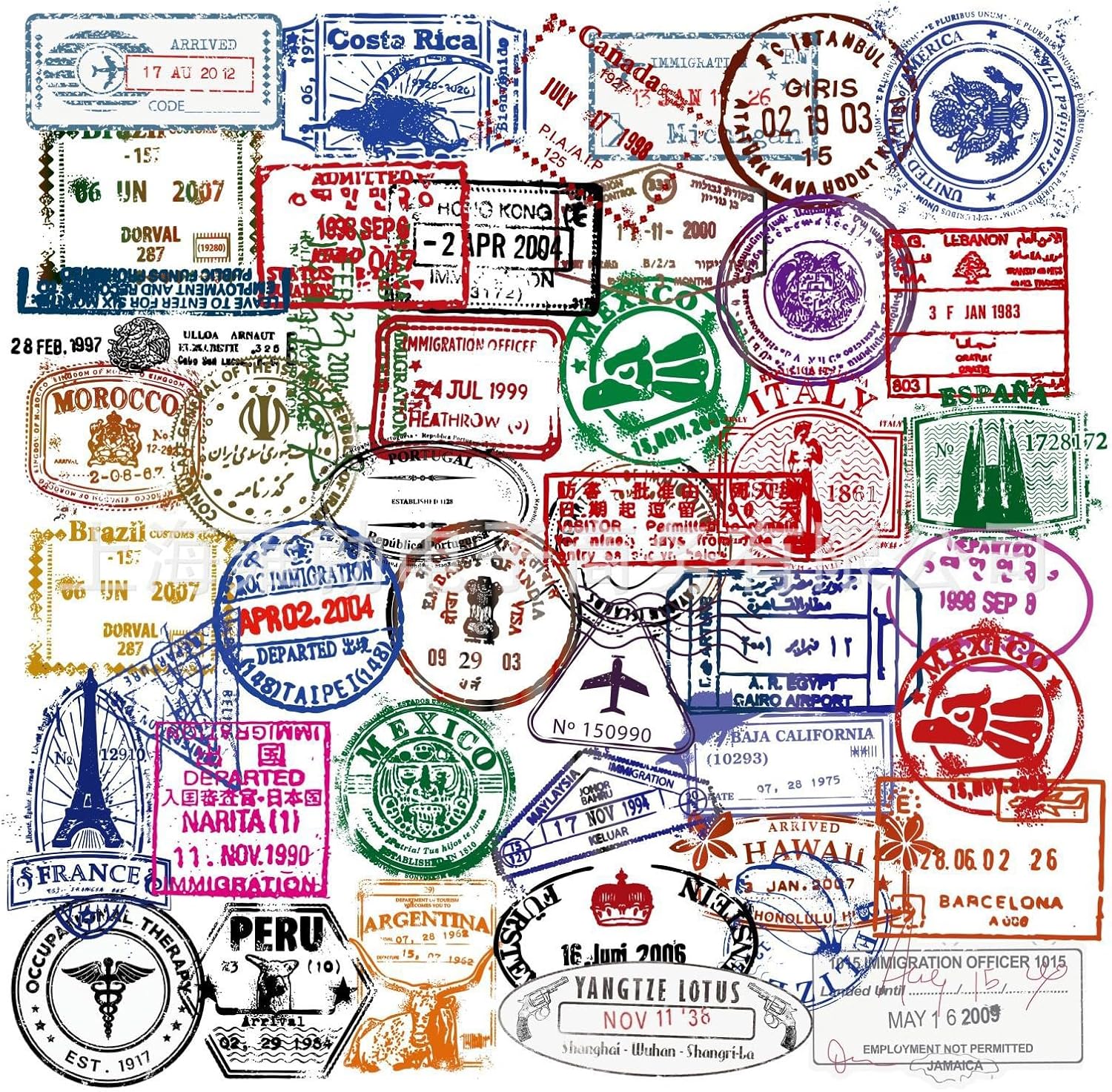50 Pcs Postmark Stickers,Waterproof Transparent Retro Postmark Stickers for Scrapbooking, Journal, Envelope, Laptop, Water Bottle, Suitcase, Aesthetic DIY Crafts