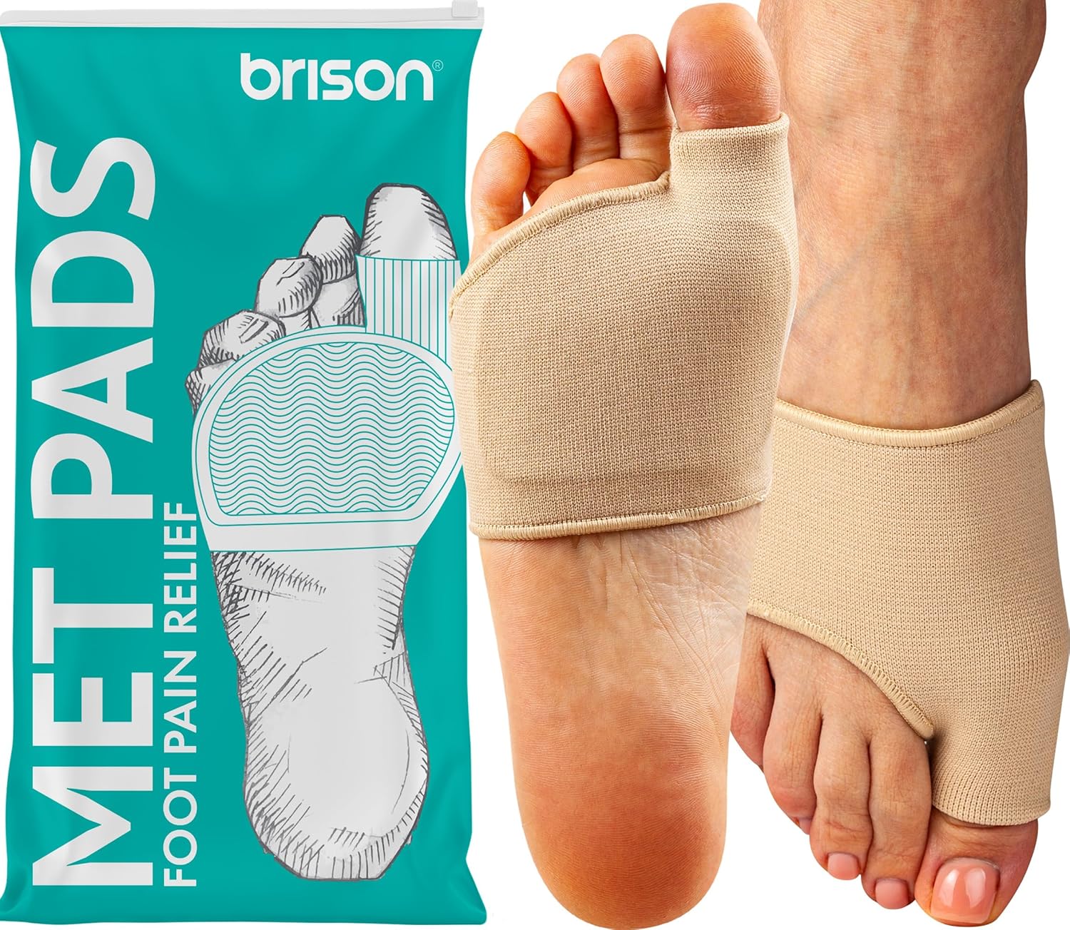 Brison Podiatrist-Designed Metatarsal Pads for Women & Men - Ball of Foot Cushions for Pain Relief Metatarsalgia Morton's Neuroma Calluses 1 Pair (Beige, Medium)
