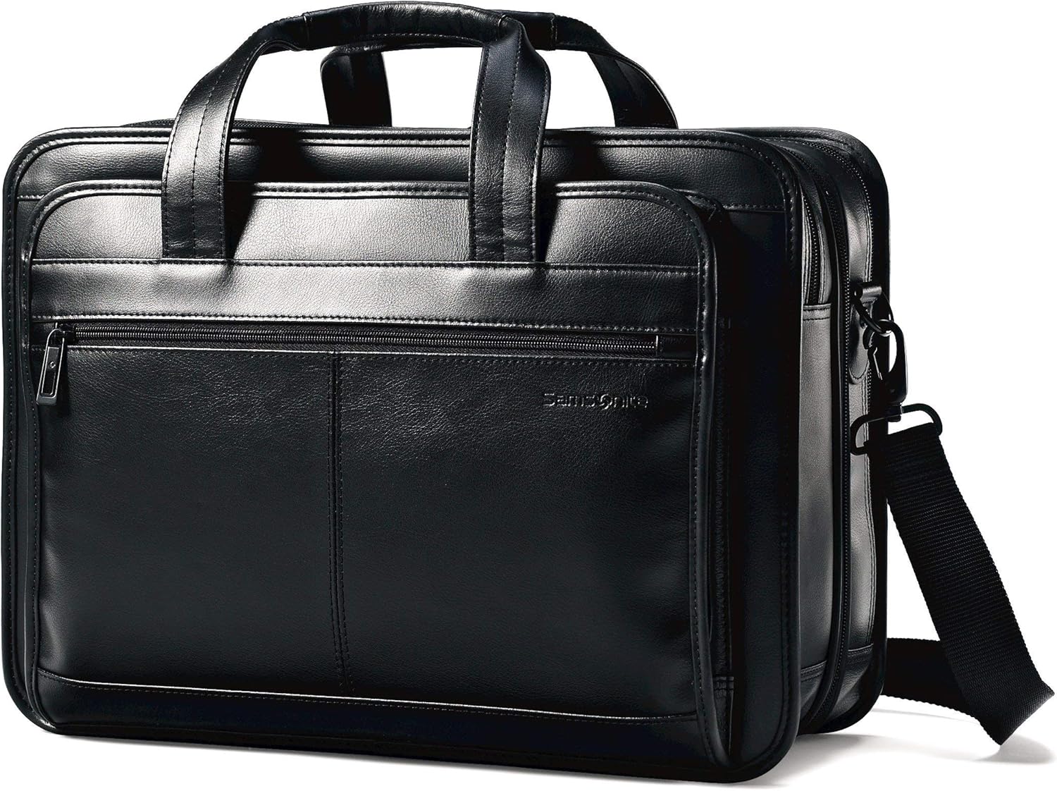 Samsonite Leather Expandable Briefcase, Black, One Size