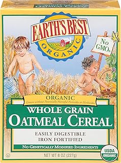 Earth's Best Organic Baby Food, Organic Whole Grain Oatmeal Baby Cereal, Non-GMO, Easily Digestible and Iron Fortified Baby Food, 8 oz Box (Pack of 12)