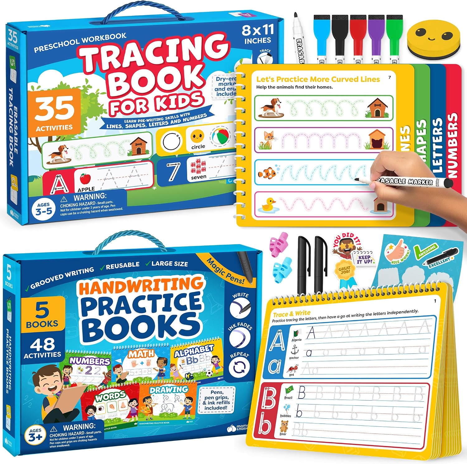 Magic Grooved Writing Practice for Kids with Disappearing Ink & Dry Erase Tracing Book for Kids