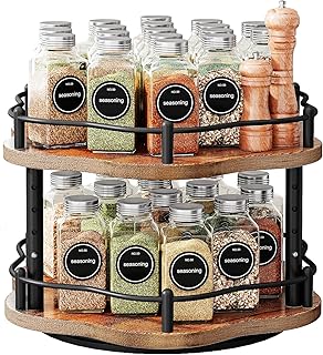 Lazy Susan Spice Rack Organizer - 2 Tier Wood Turntable for Countertop Cabinet Pantry Kitchen Storage 10 Inch
