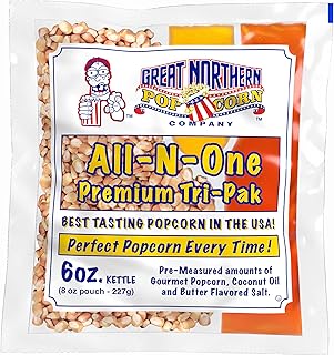Case of 12 Popcorn Packs - All-In-One Kit with 6-Ounces of Pre-Measured Kernels, Salt, and Oil Packets for Popcorn Machines by Great Northern Popcorn