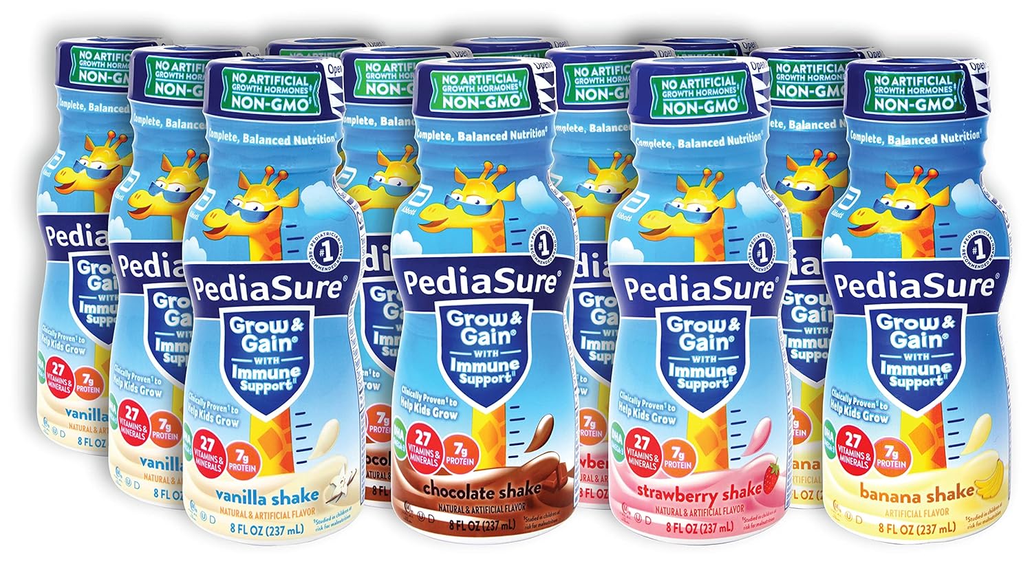 Niro Assortment | Kids Immune Support Shake 12 Pack | 3 Bottle Of Each Flavor Strawberry, Banana, Vanilla, and Chocolate Flavors| Protein Shake For Kids | 12 Pack | Niro Beverage Sleeve Included