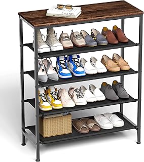 Z&L HOUSE 5 Tier Shoe Rack Organizer for Entryway, Sturdy Black Metal Framed Free Standing Shoe Shelf, Uniquely Versatile and Spacious Wood Top Storage, Shoe Stand for Garage Closet Hallway