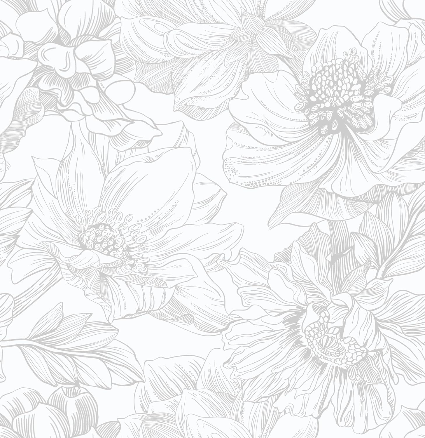 Ismoon Large Floral Peel and Stick Wallpaper Boho White/Grey Contact Paper 17.3inx6.5ft Removable Self Adhesive Bedroom Cabinet Mural Wall Decor Vinyl Roll