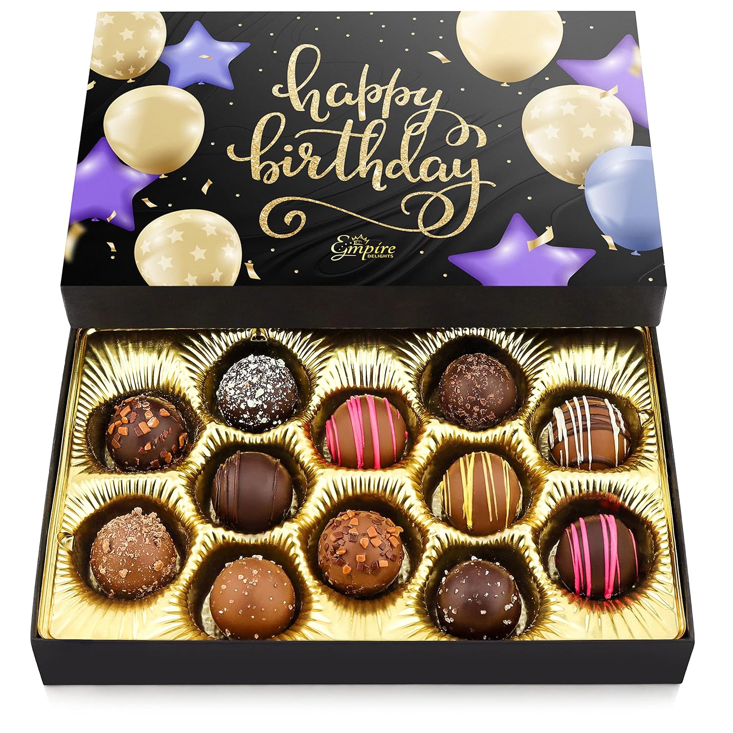 Birthday Chocolate Gift Box – 12 Assorted Milk & Dark Chocolate Truffles – Gourmet Candy Gifts for Women & Men – Happy Birthday Treat, 6 oz