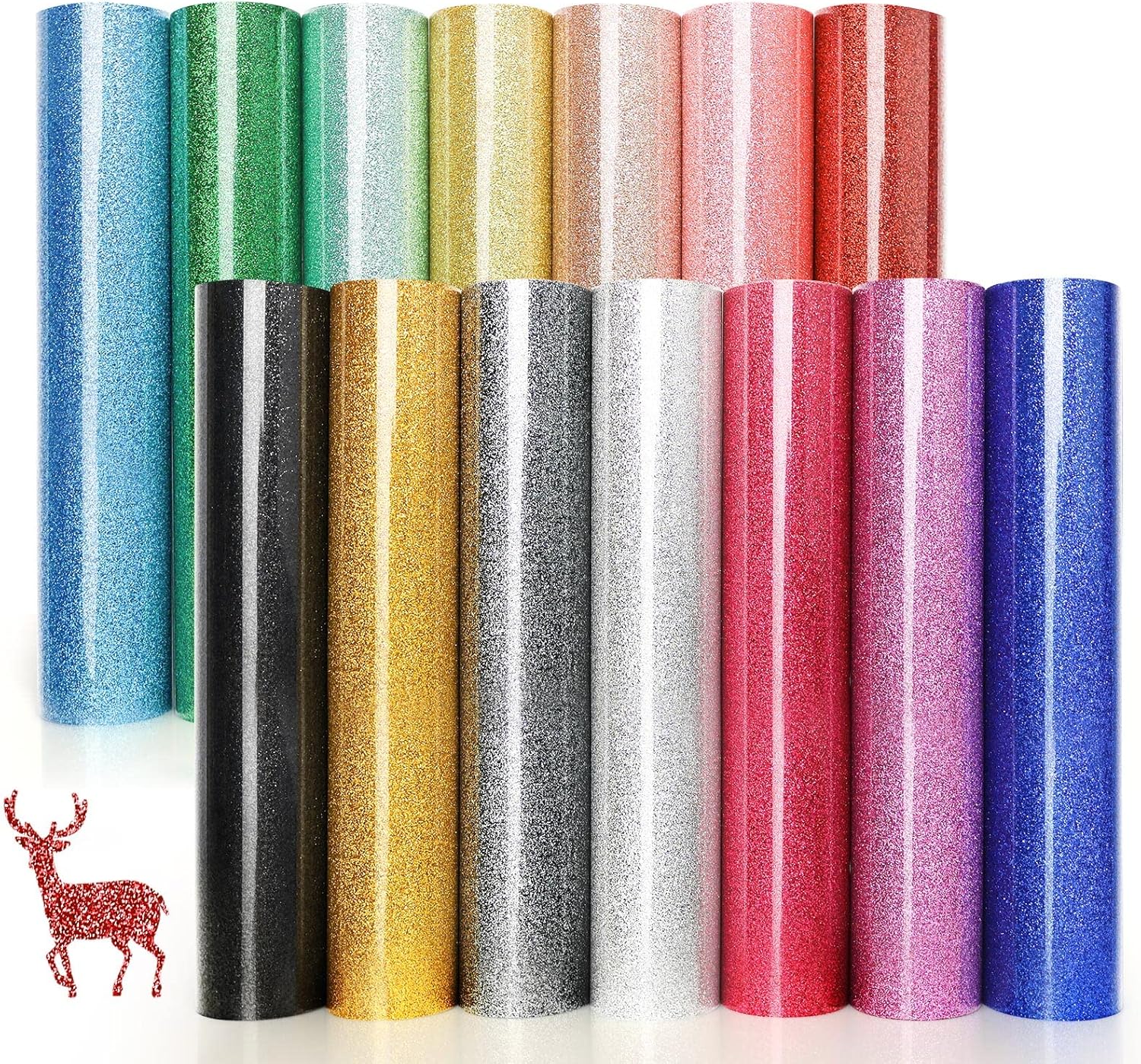 Glitter Heat Transfer Vinyl HTV - 14 Pack 12"x10" Iron On Vinyl for Cricut, Silhouette Cameo or Heat Press Machine, Easter Decorations for Shirts Dress, 14 Assorted Colors HTV Glitter Heat Press Vinyl