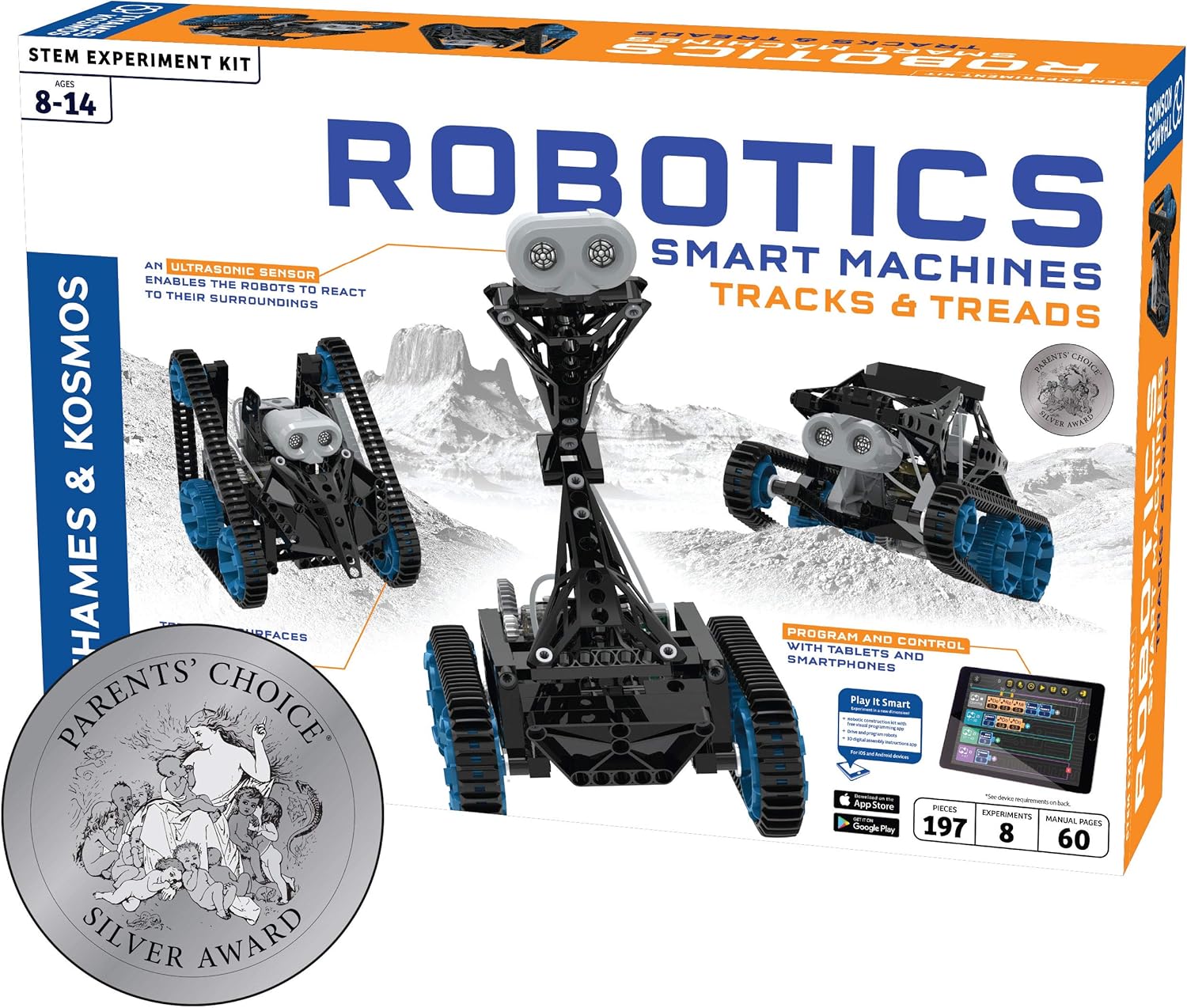 Thames & Kosmos | Robotics Smart Machines: Tracks & Treads | for Kids 8+ | STEM Kit Builds 8 Robots | Color Manual to Help with Assembly | Requires Tablet or Smartphone | Parents' Choice Silver Award