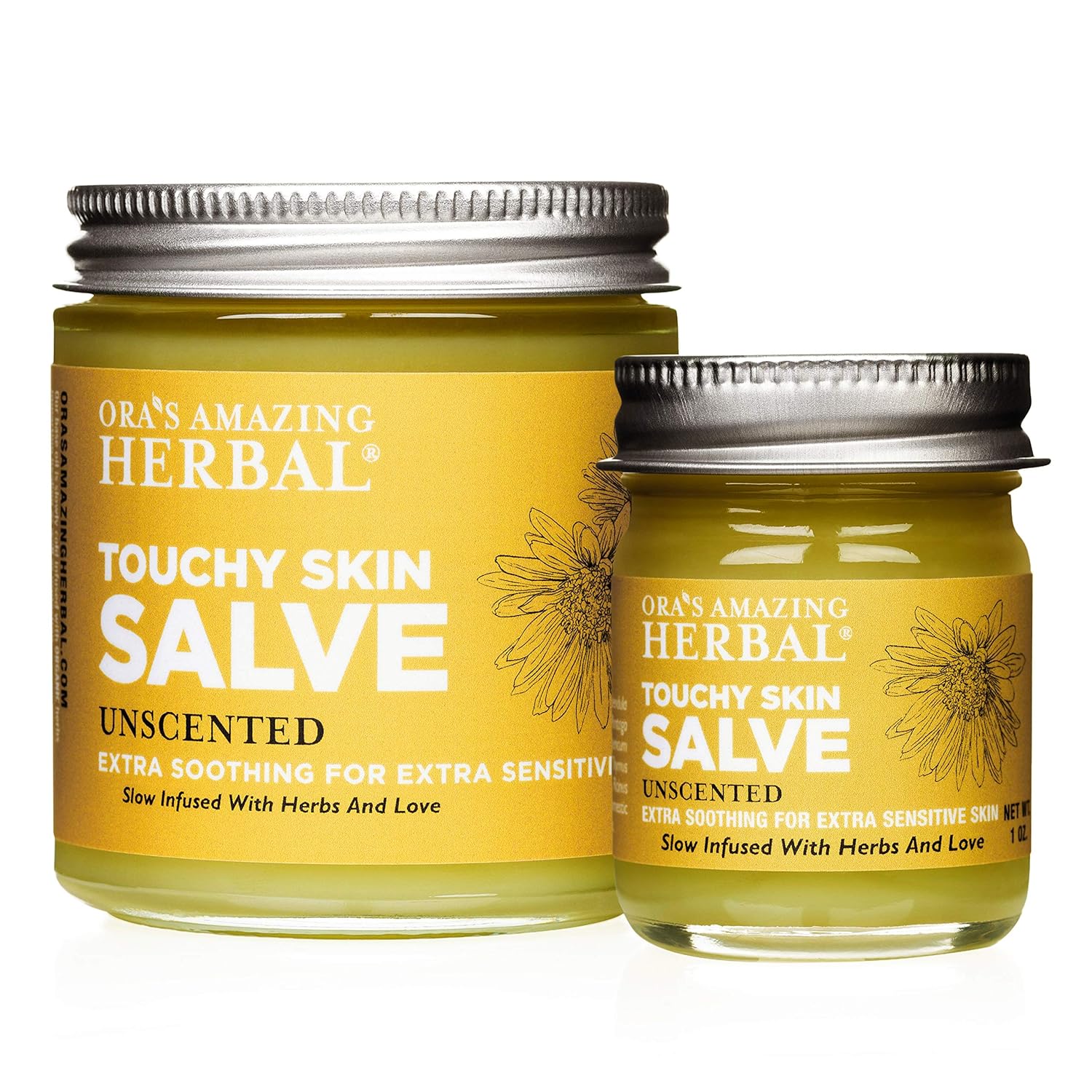 Touchy Skin Salve Eczema Cream for Kids and Adults Natural Sensitive eczema Treatment Itch Cream Calendula Ointment For dry body Fragrance Free Ora's Amazing Herbal 1 and 4 oz Set