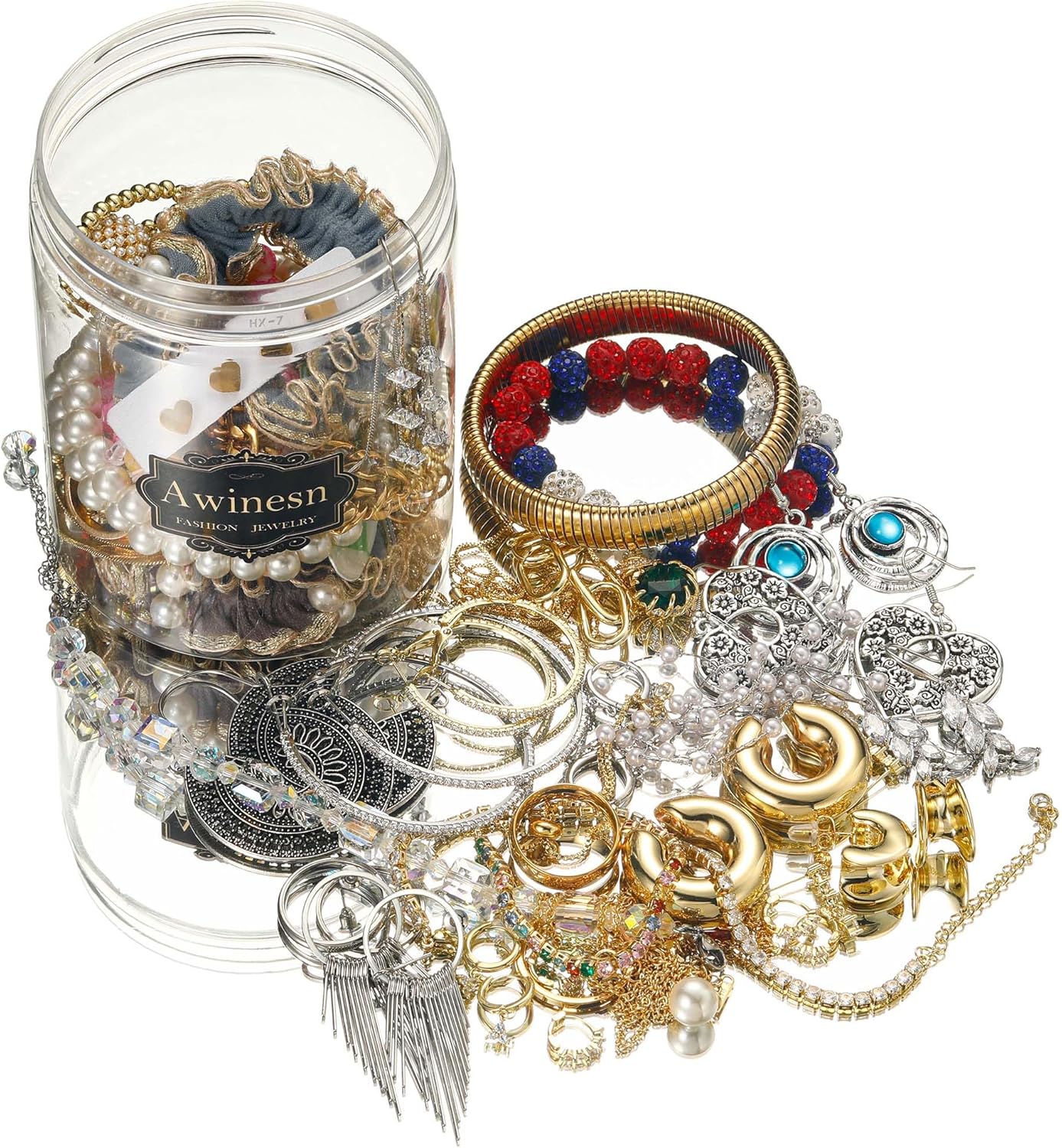 Mystery Jewelry Jar Bundle, Vintage Jewelry Box, 40-45 Piece Surprise Box for Women, Gift Set Multi Style of Earrings Rings Bracelets or Necklaces, Unique Birthday Gift for Her (polychrome)