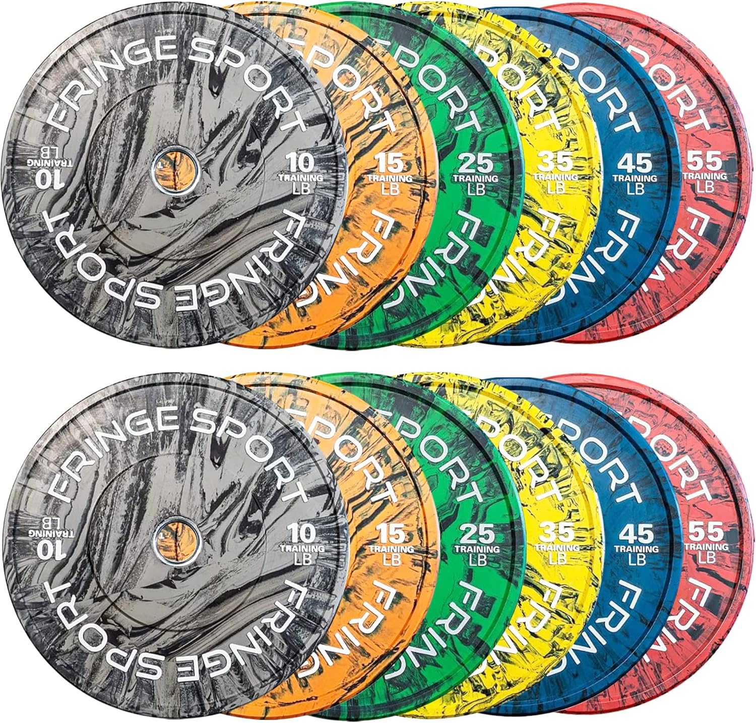 Fringe Sport Bumper Plates Set - Savage Tie-Dye Tiger Stripe Colored Bumper Plates | Rubber Weight Plates Sets for Home Gym | Durable Barbell Plates for Weight Lifting and Strength Training - 370 lbs