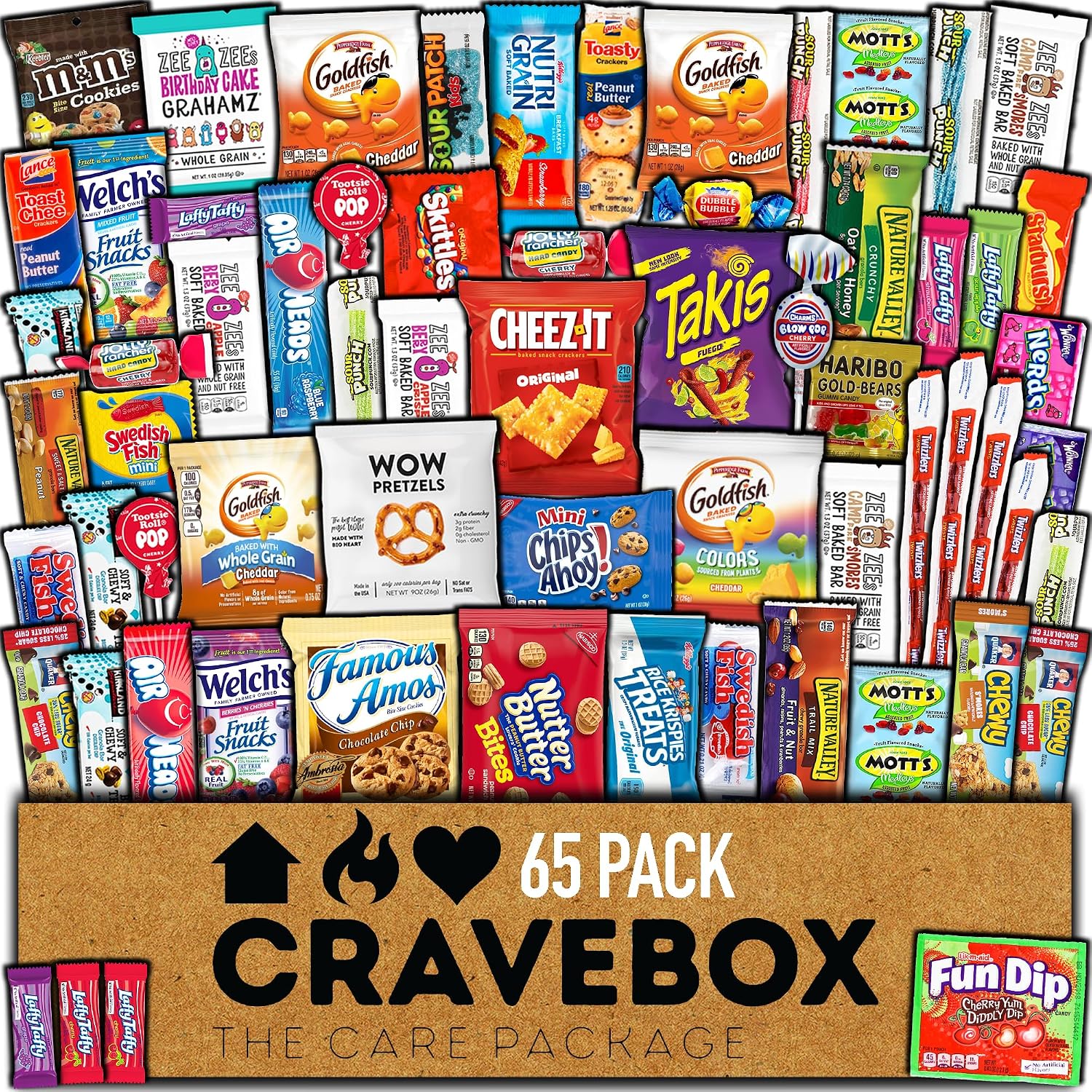 CRAVEBOX Snacks Box Variety Pack Care Package (65 Count) Back to School Treats Gift Basket Adults Kids Grandkids Guys Girls Women Men Boyfriend Birthday Cookies Chips College Student Office School
